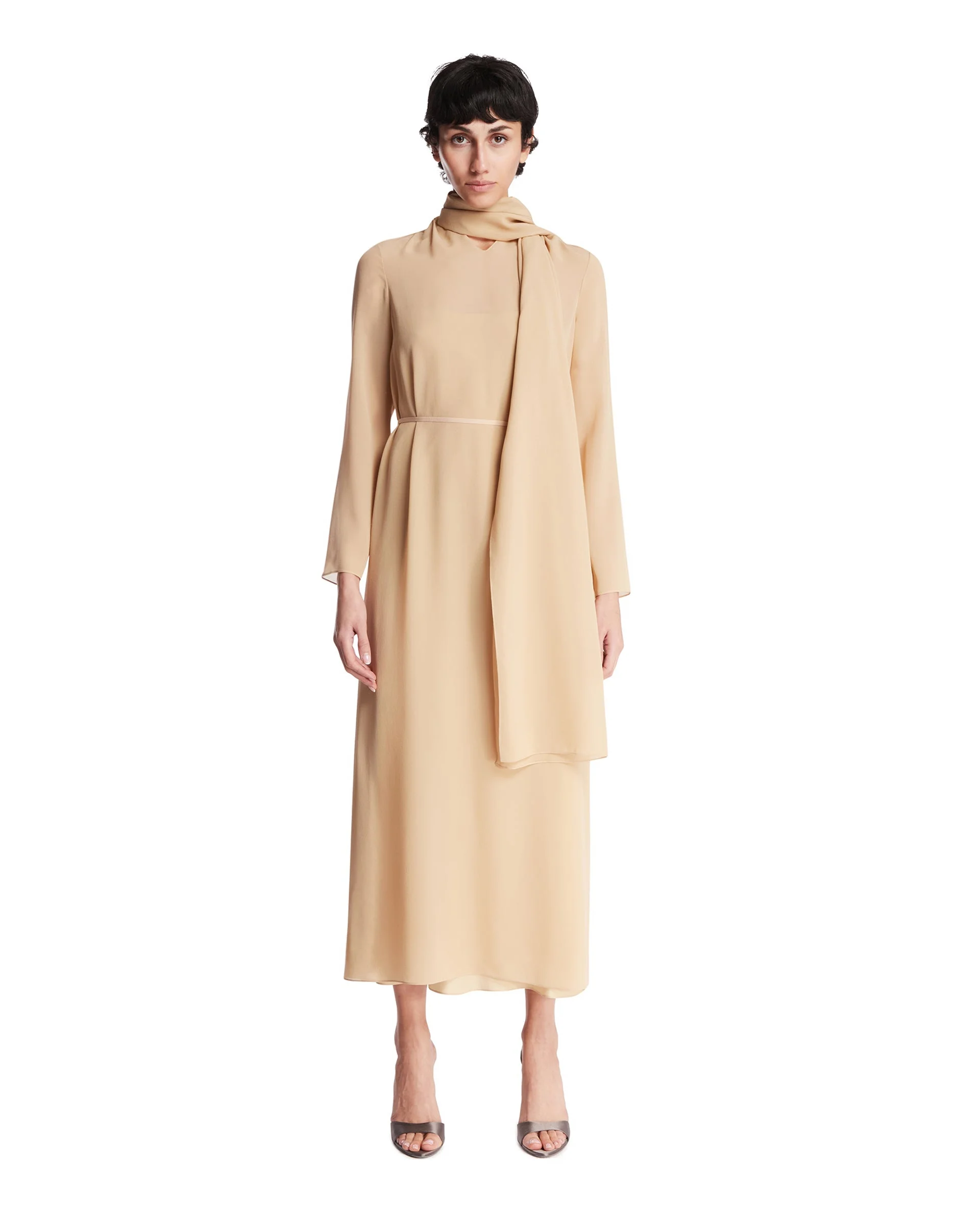 Beige Midi Silk Dress - 1