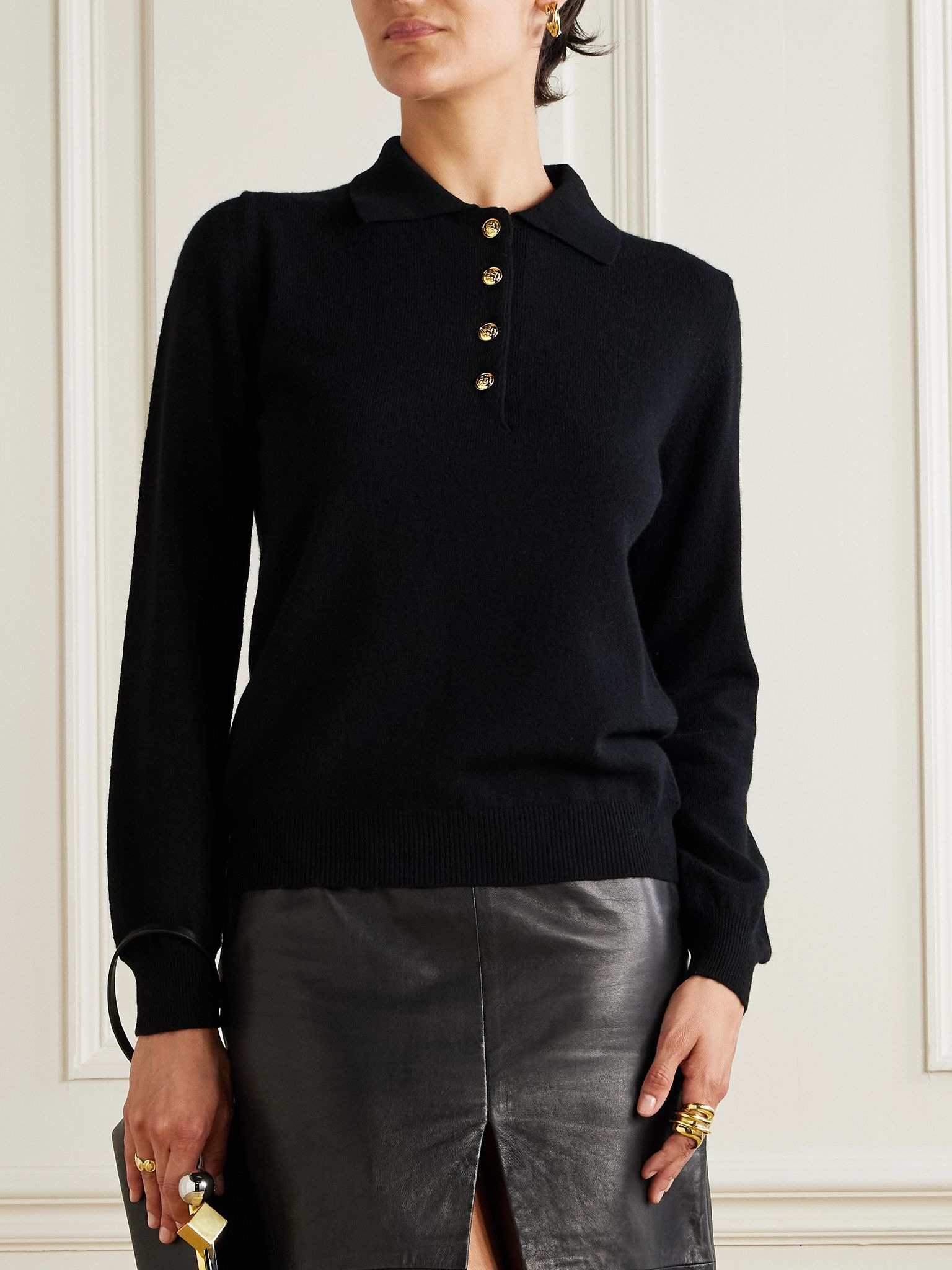 Highland wool and cashmere-blend polo sweater Black - 3
