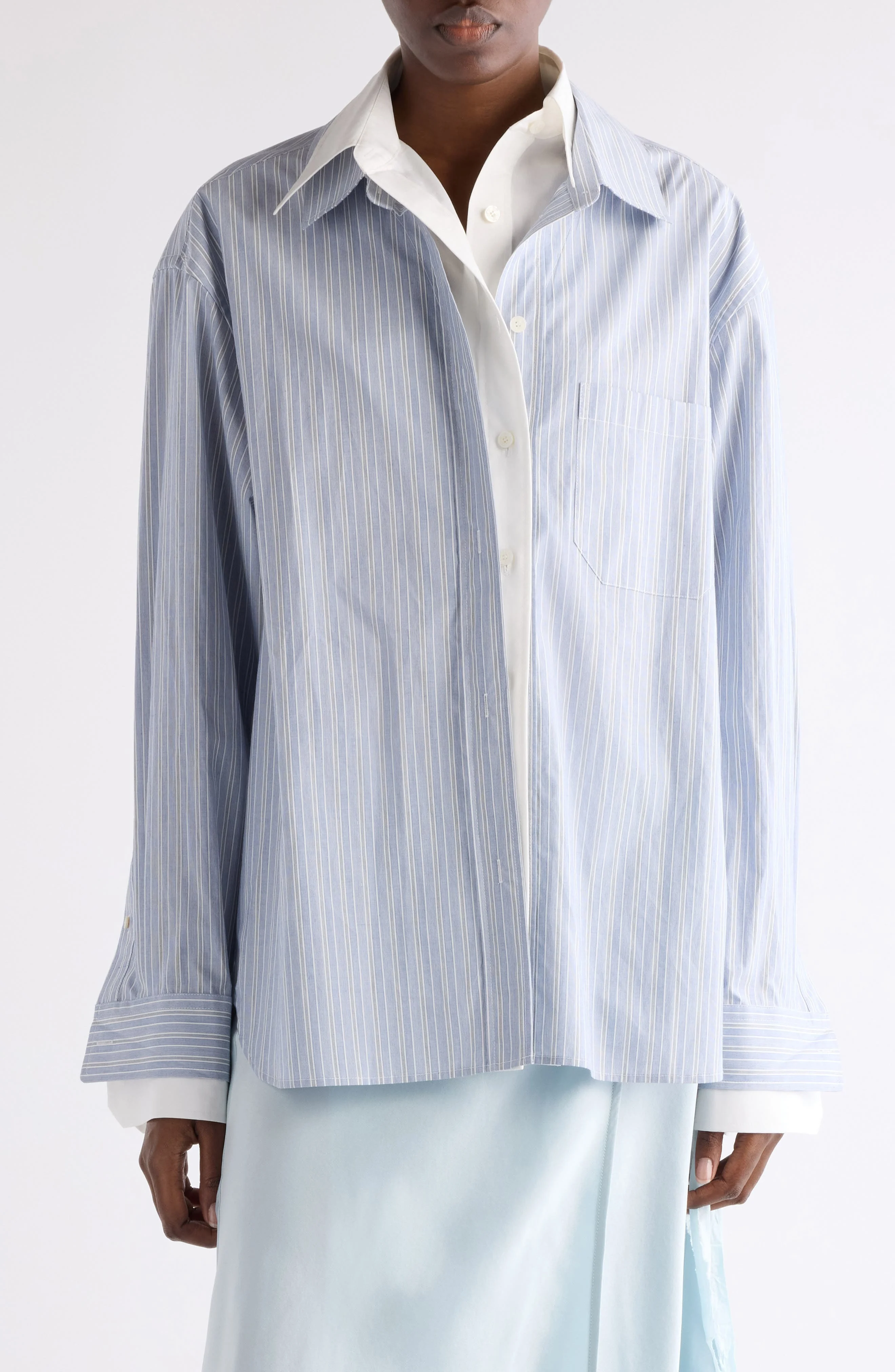 Acne Studios Soublera Layered Stripe Button-Up Shirt in Blue/white - 1