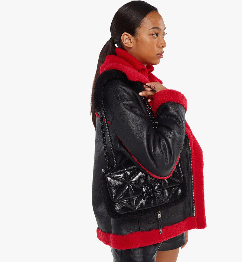 MCM Travia Shearling Shoulder Bag in Cloud Quilted Leather outlook