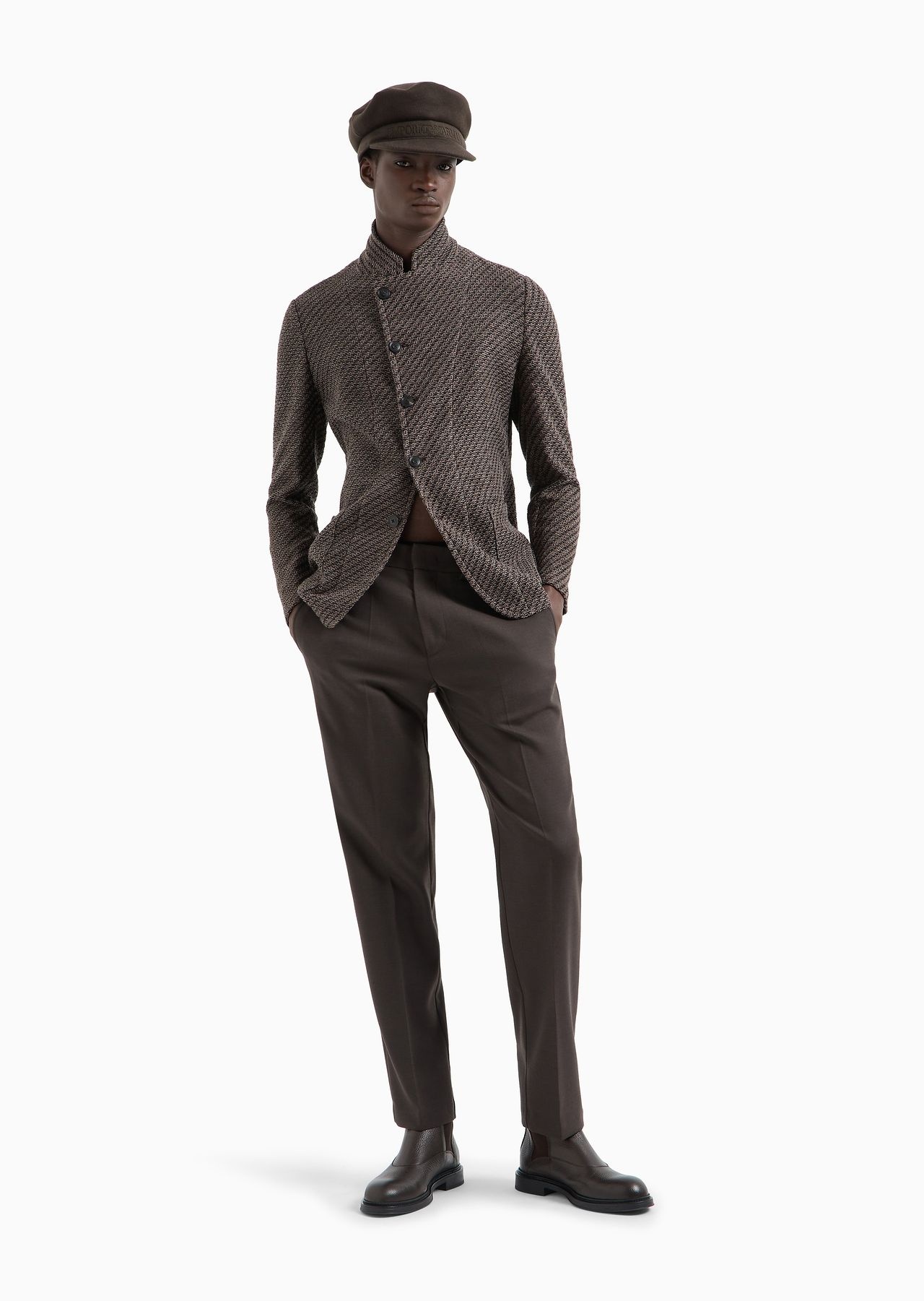Guru-collar jacket with off-centre fastening in a wool-blend knit-effect jersey - 4