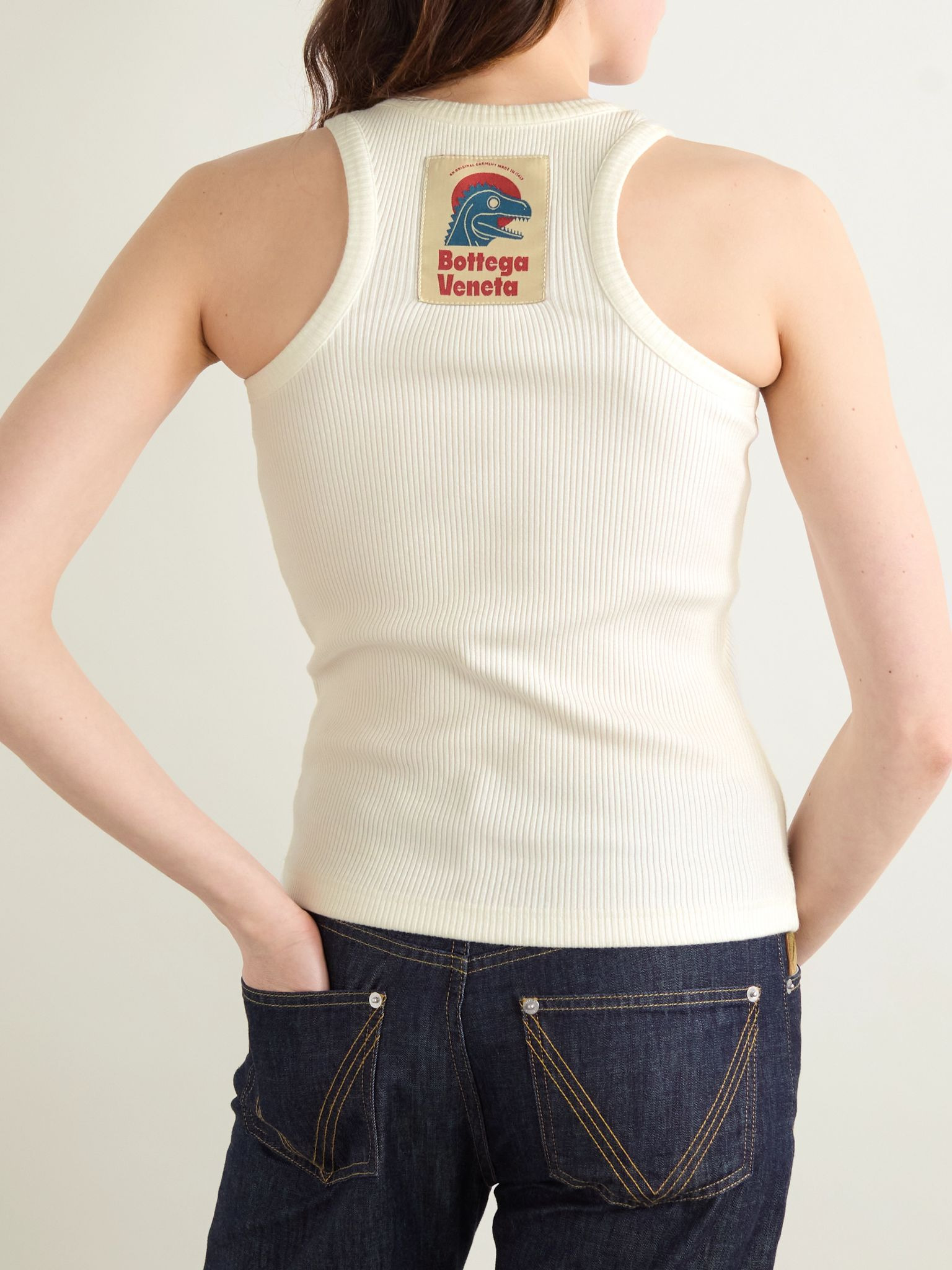 Appliquéd ribbed cotton-blend jersey tank Off-white - 3