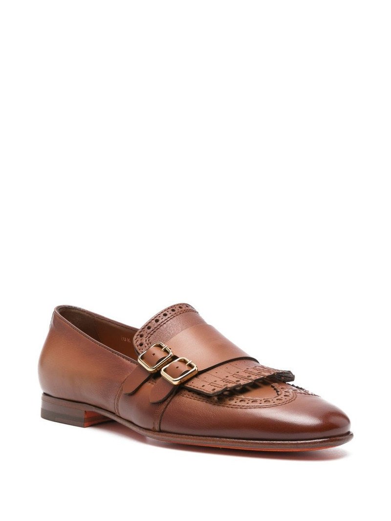 Santoni fringed double-buckle loafers outlook