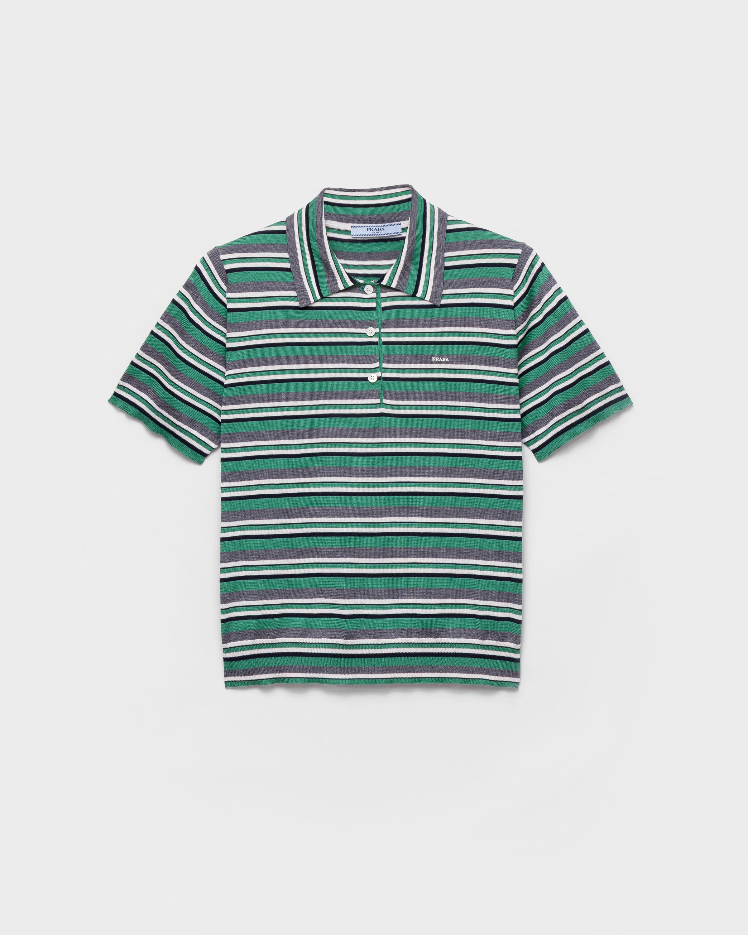 Short-sleeved striped cotton polo shirt - 1