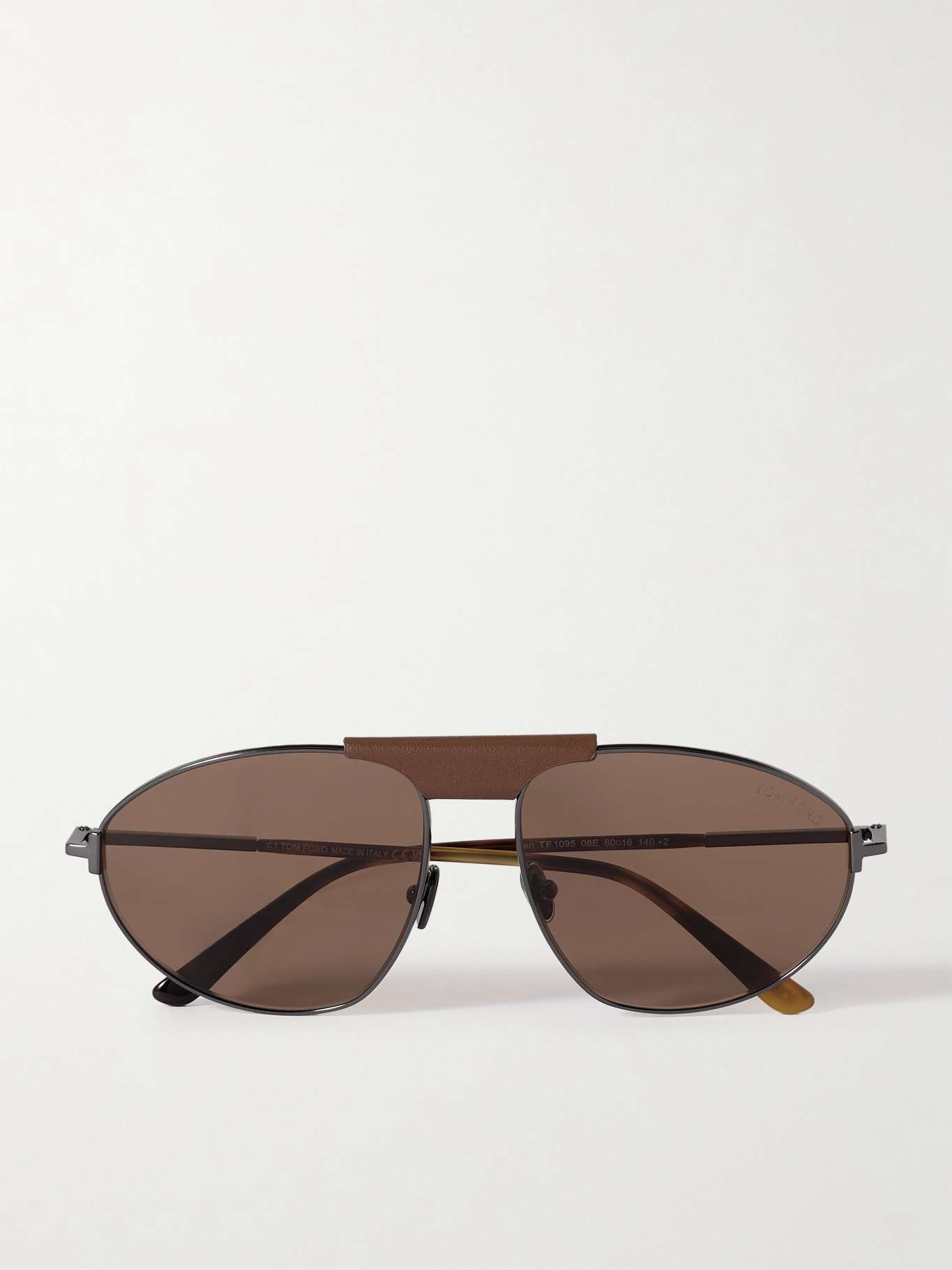 Ken leather-trimmed aviator-style sunglasses - 1