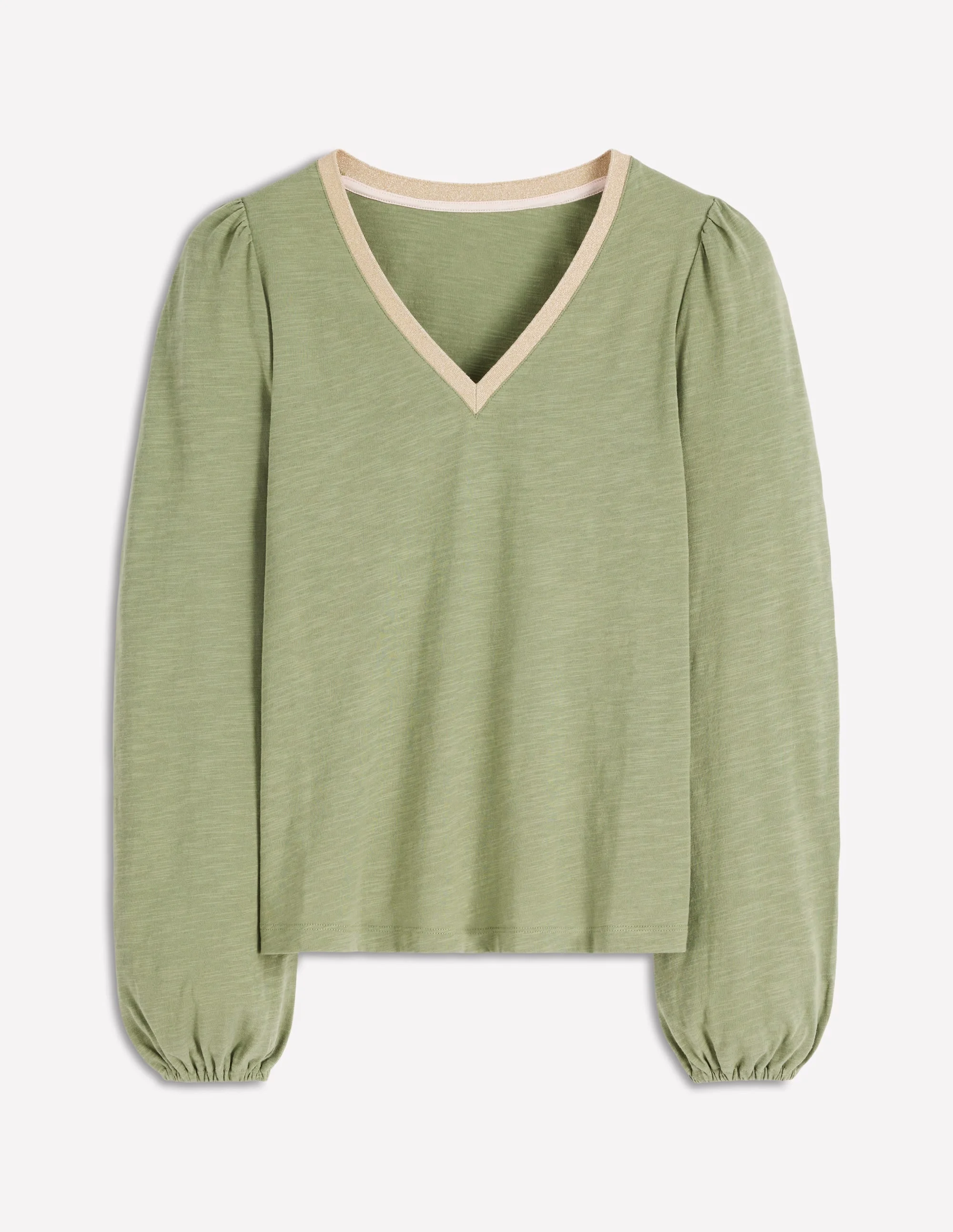 Metallic Trim V-neck Top-Larch Green - 1