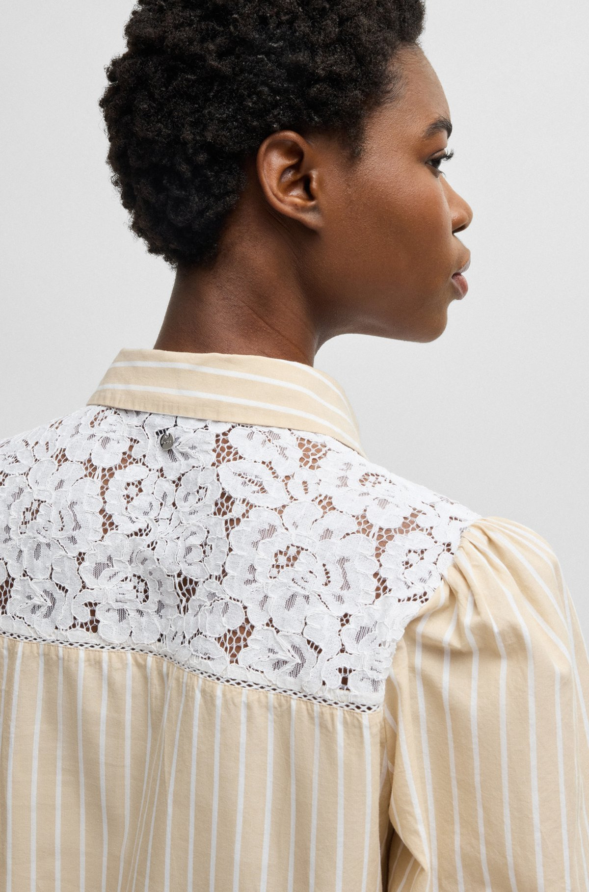 STRIPED REGULAR-FIT BLOUSE WITH LACE SHOULDERS - 6