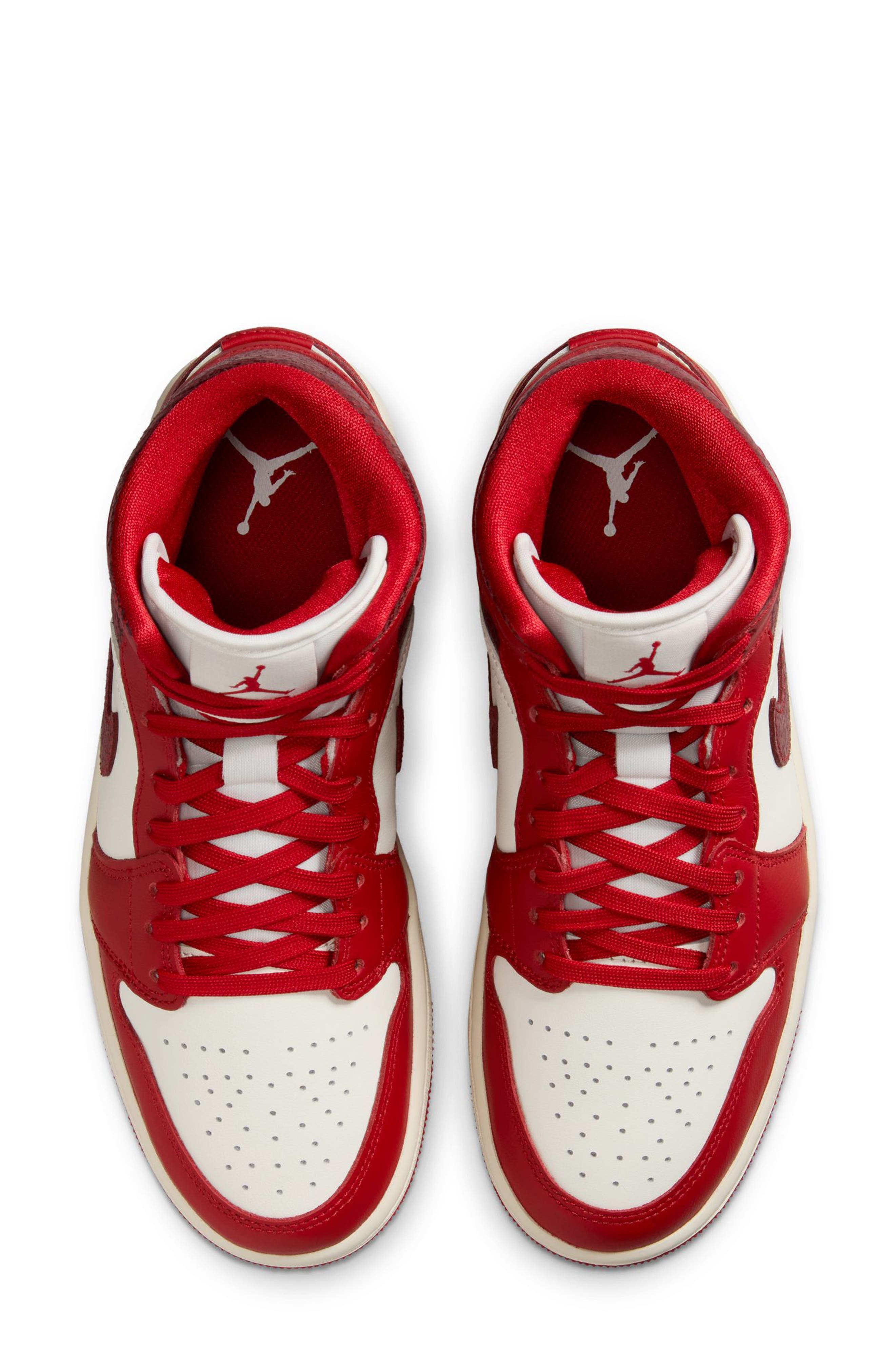 Air Jordan 1 Mid SE Basketball Sneaker in Sail/Varsity Red/Team Red at Nordstrom - 3