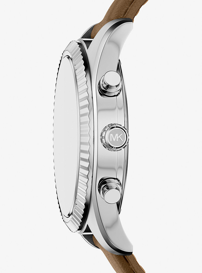 MICHAEL KORS Oversized Lexington Silver-Tone and Leather Watch outlook