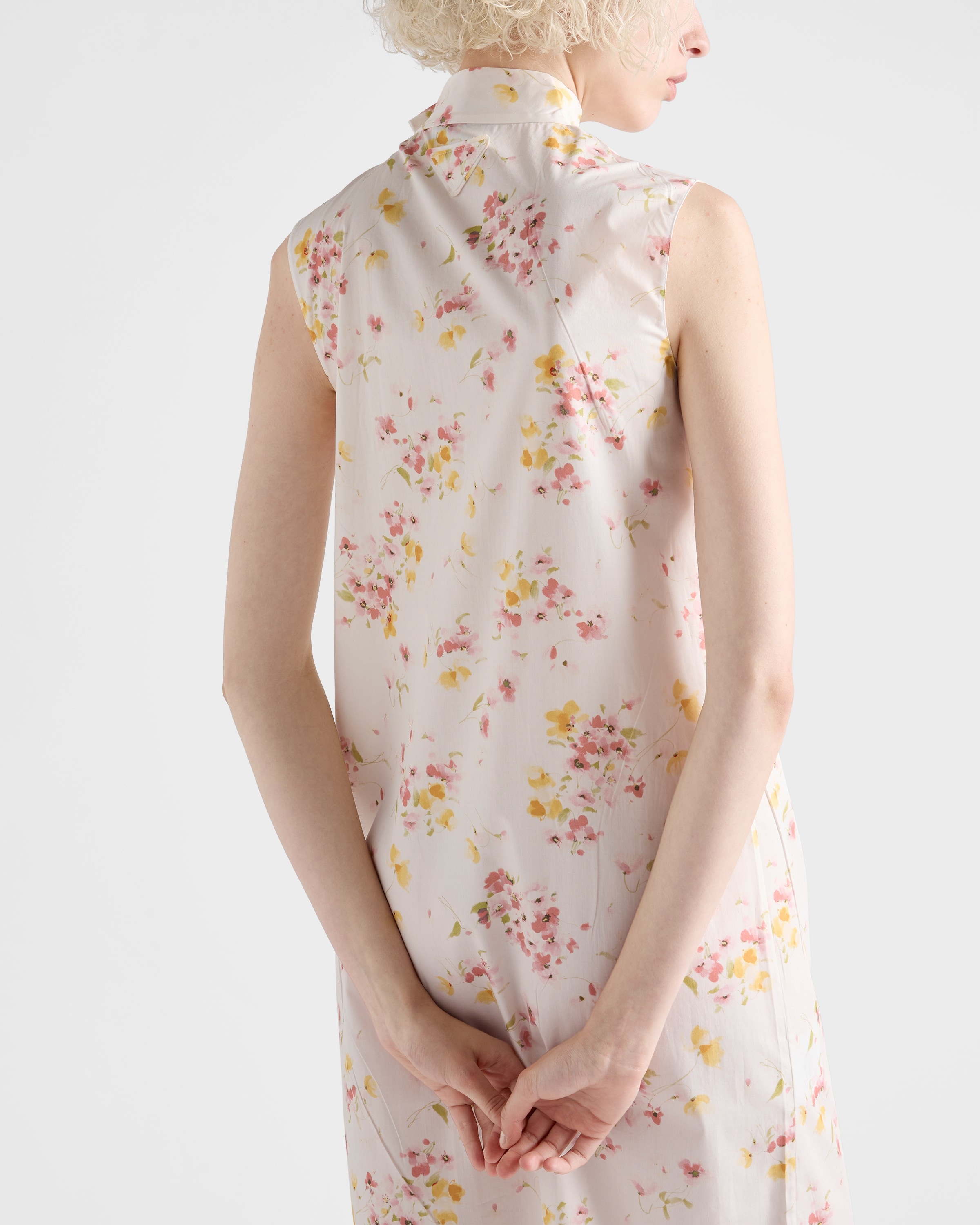 Pleated floral-print poplin dress - 4