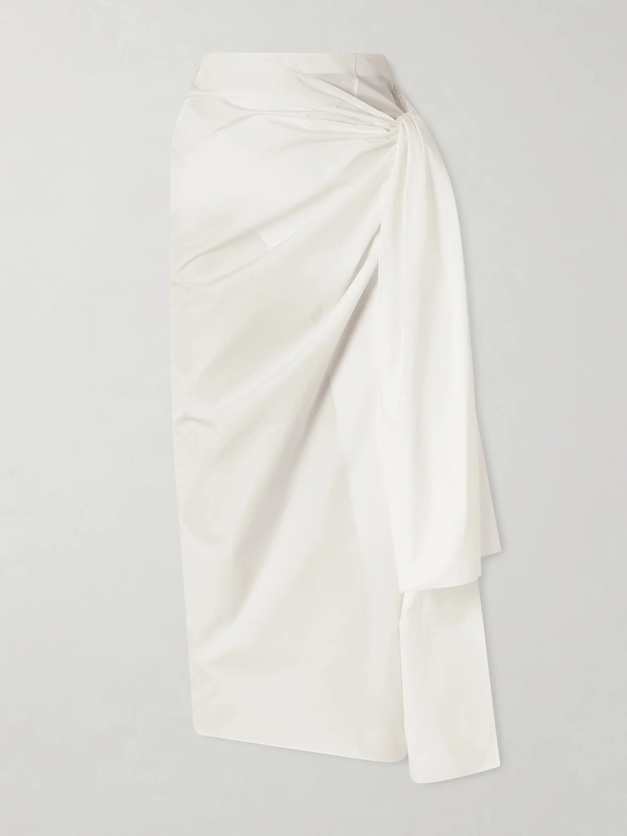 Shay Tie-detailed Draped Cotton-poplin Wrap Midi Skirt - 1