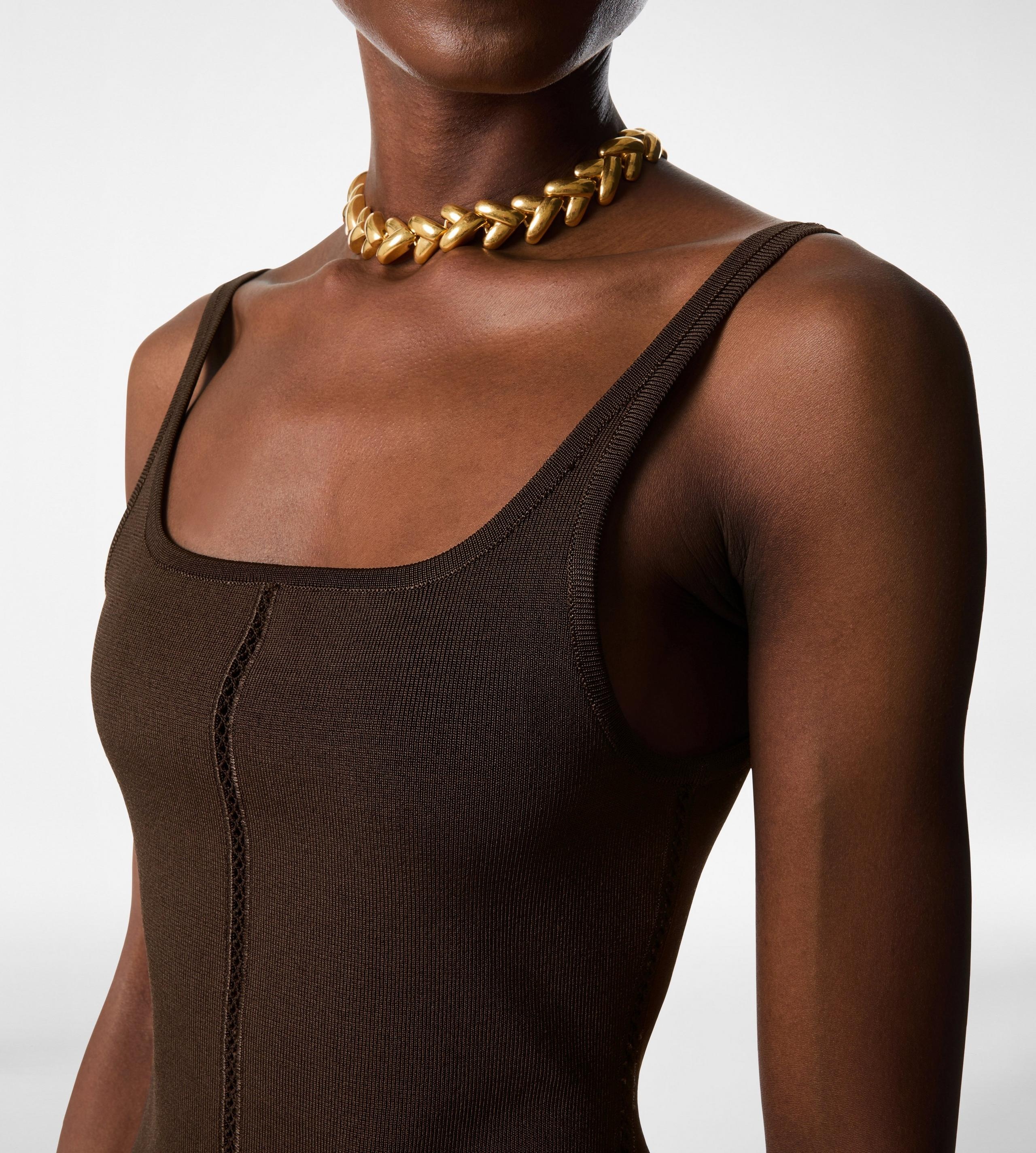 EMBROIDERED COMPACT SLINKY VISCOSE KNIT TANK TOP - 2
