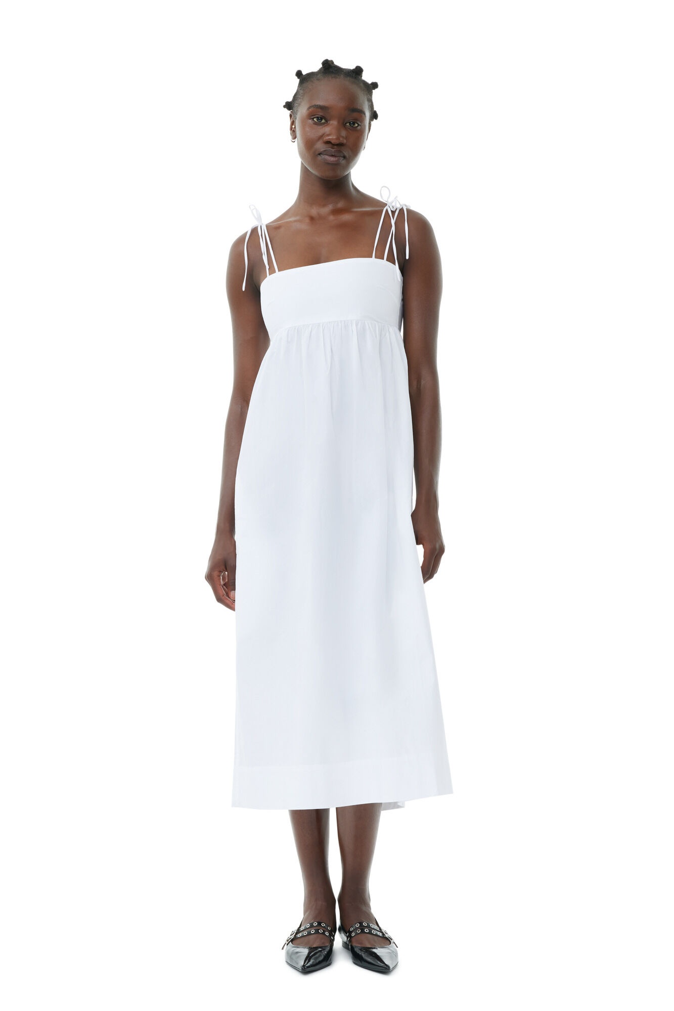 WHITE COTTON POPLIN STRING MIDI DRESS - 2