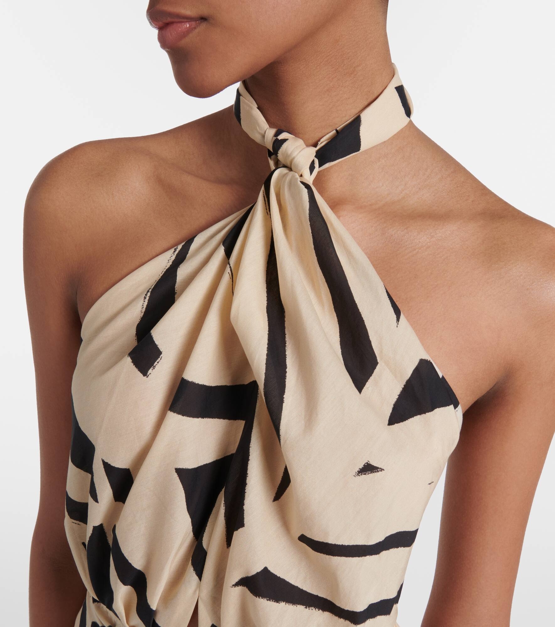 Printed cutout halterneck cotton maxi dress - 4