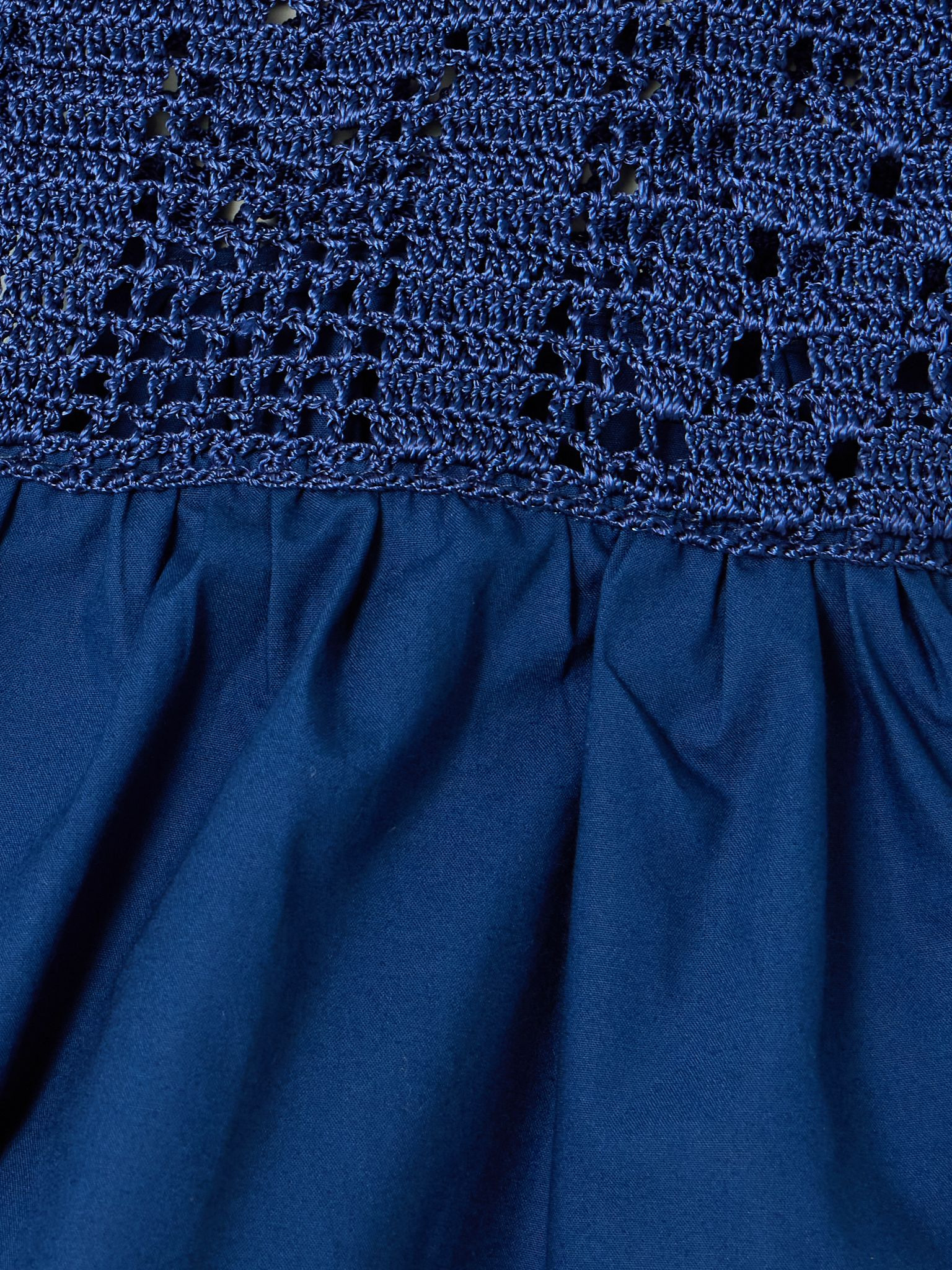 Heirloom crochet-trimmed gathered cotton-poplin top Navy - 4