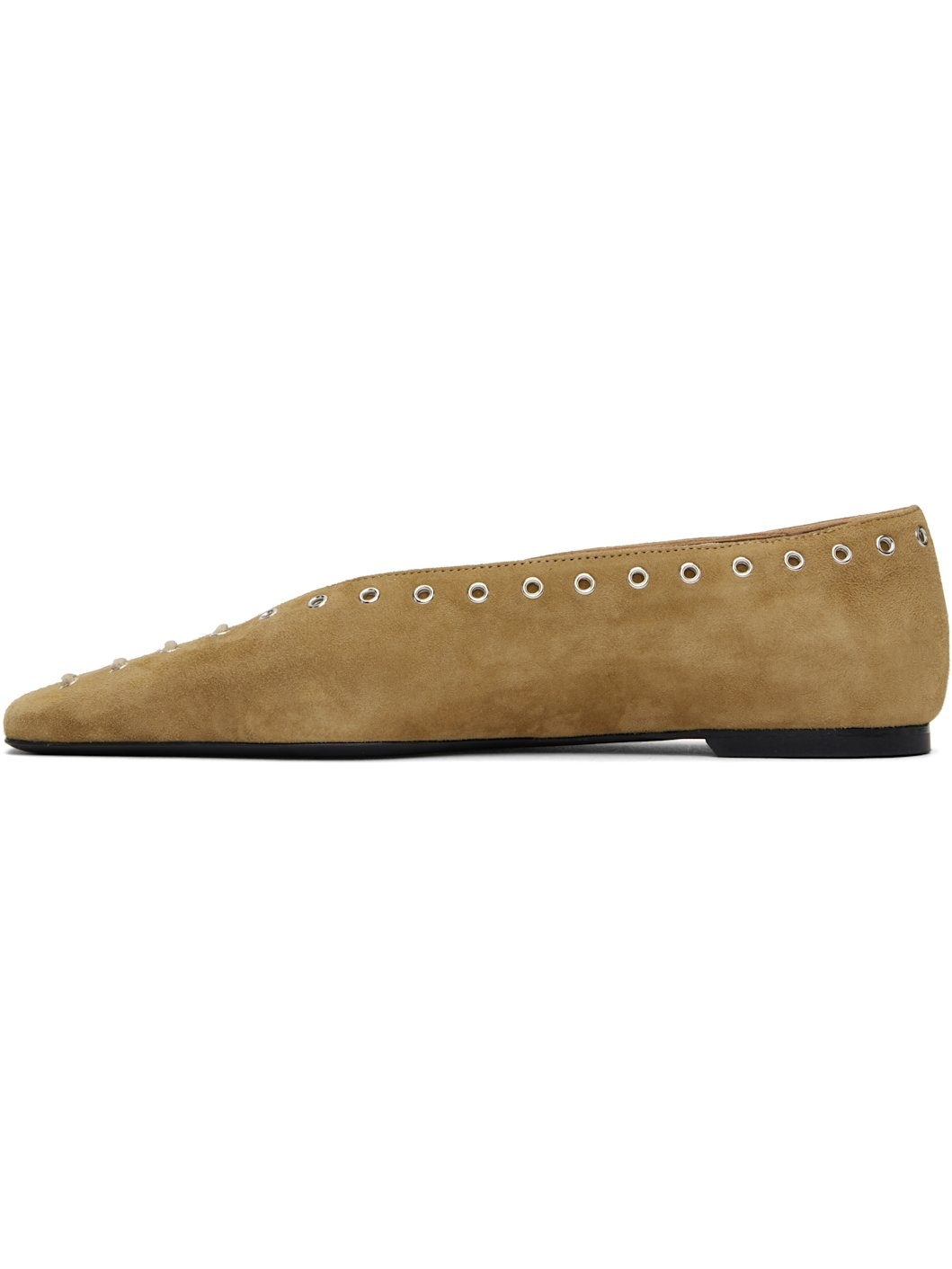 Tan Suede Lace-Up Ballerina Flats - 3