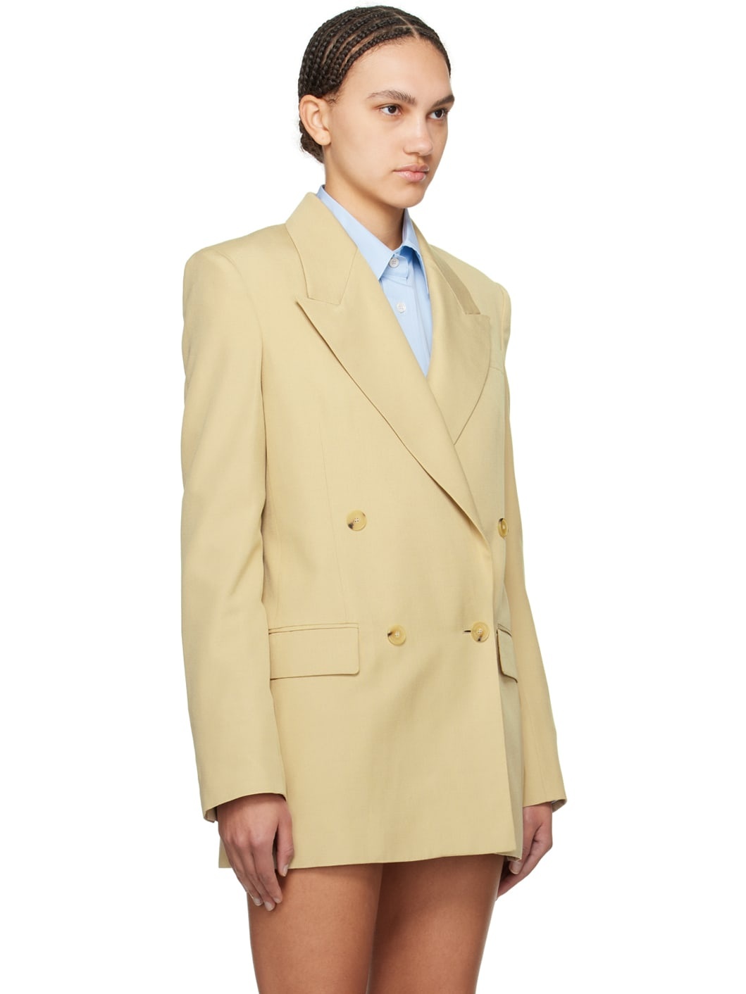 Beige Double-Breasted Blazer - 2