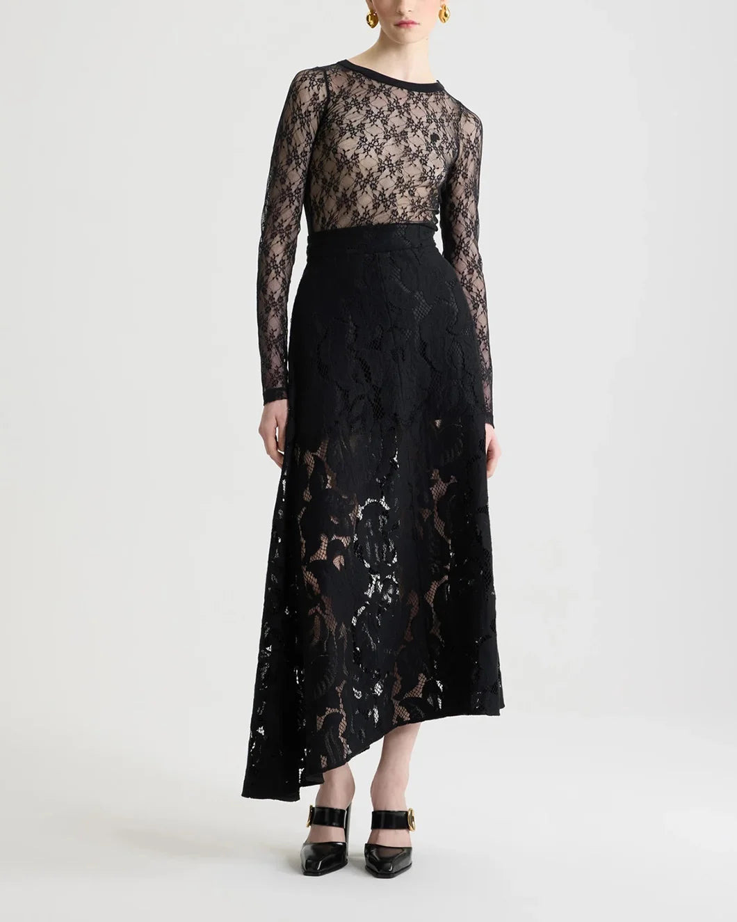 ASYMMETRIC MIDI SKIRT IN ORGANIC COTTON BLEND LACE - 2