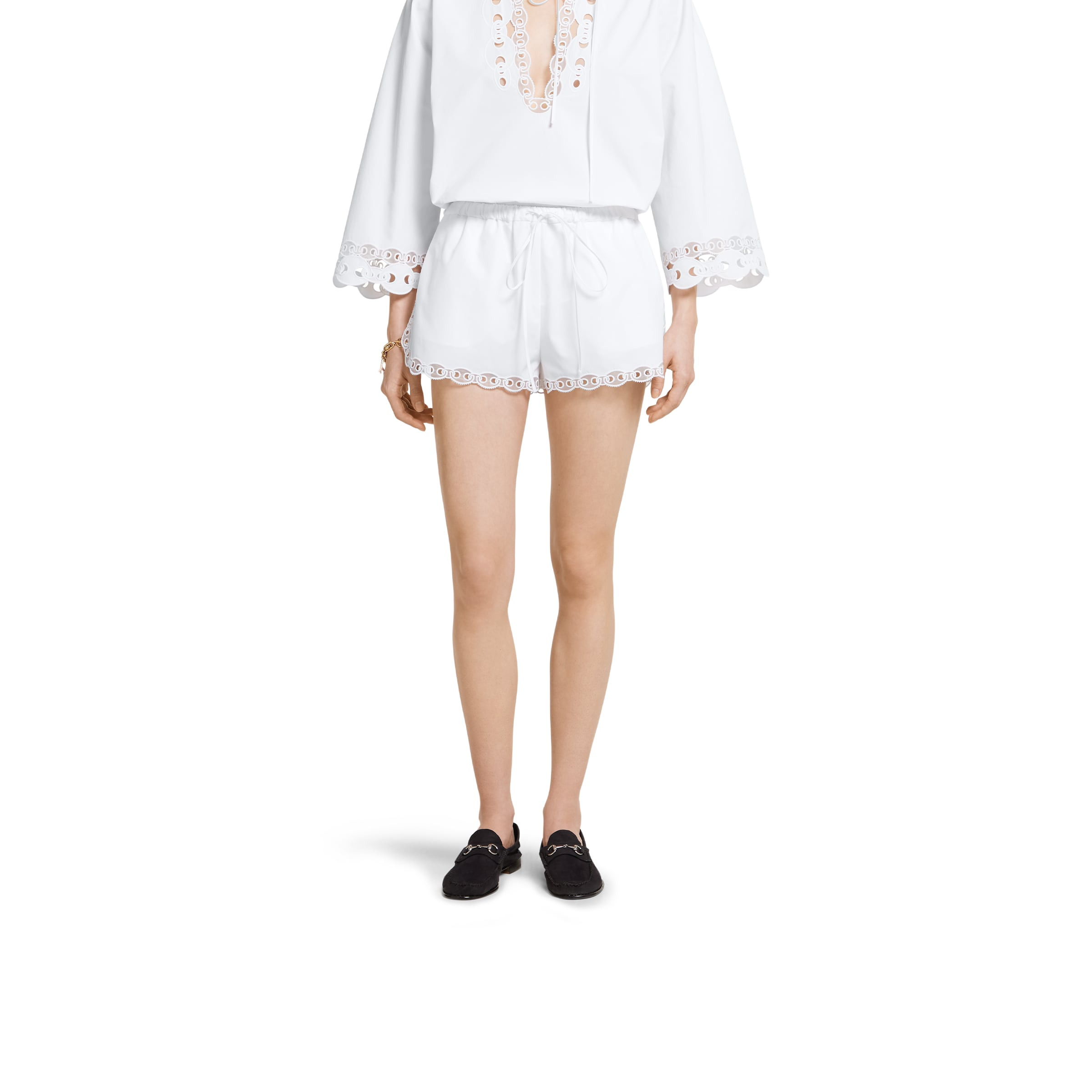 Cotton poplin shorts wth embroidery - 3