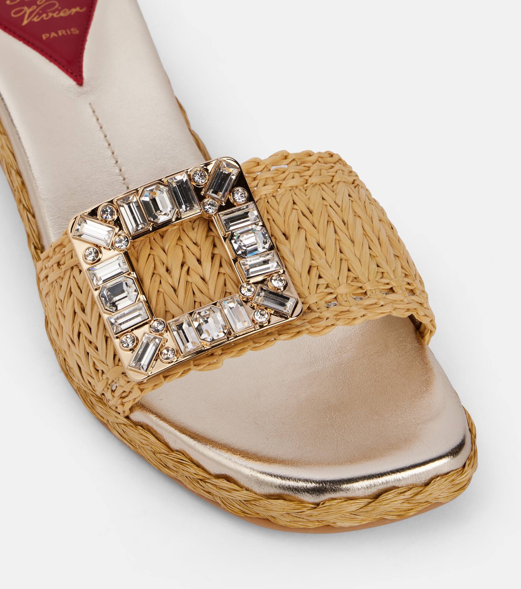 Crystal-embellished raffia mules - 5