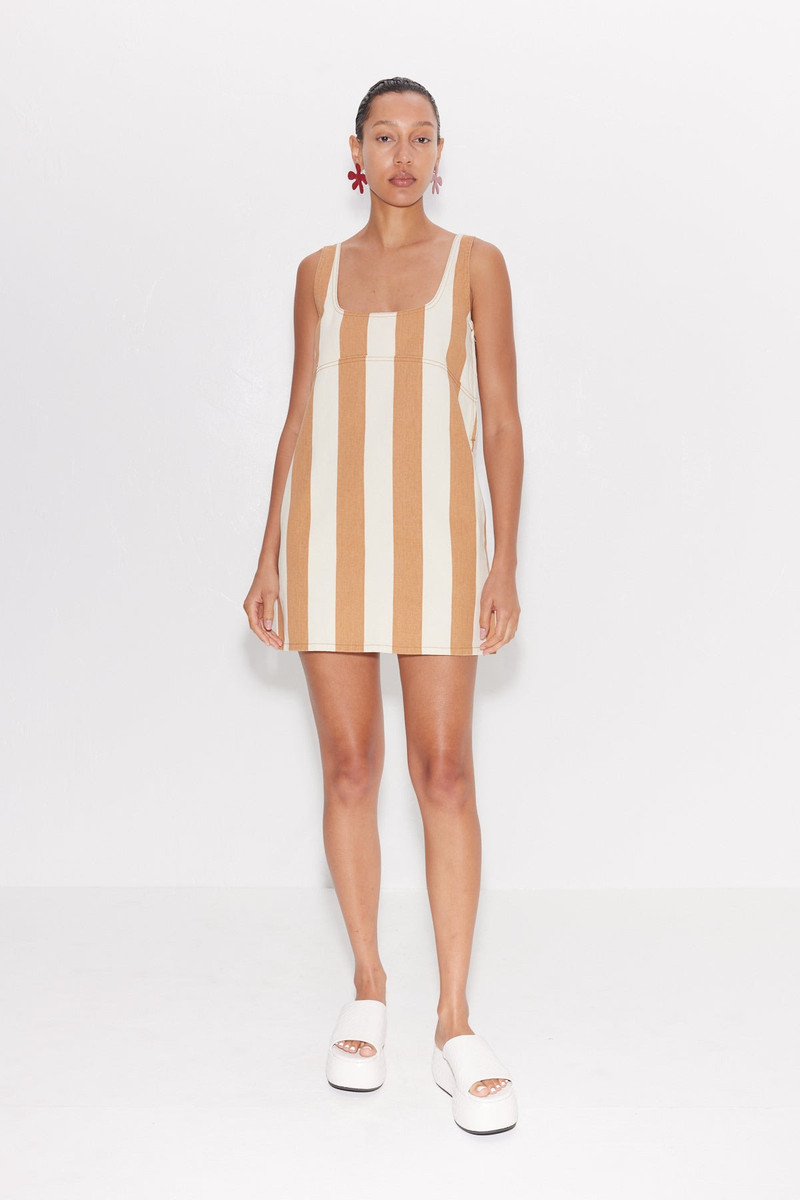 SIMONMILLER Sahara Striped Denim Dress in Tan Stripe outlook