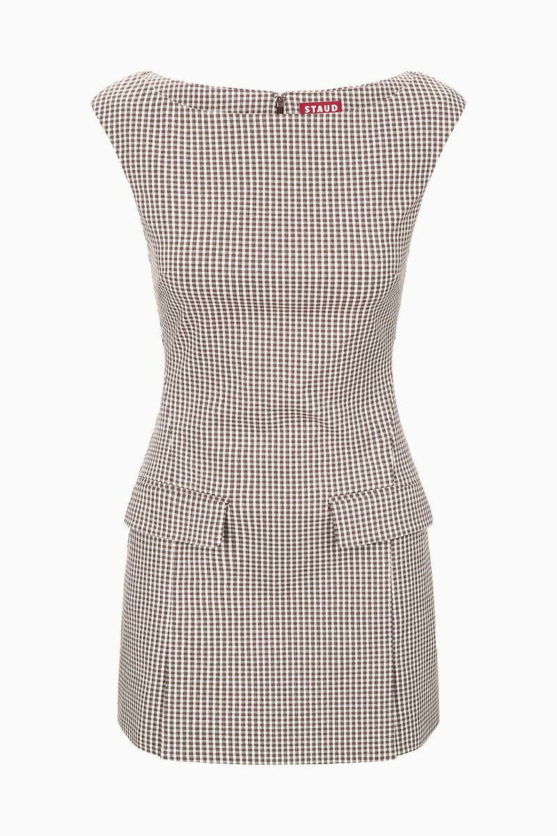 STAUD WALKER DRESS DARK CHOCOLATE MICRO CHECK 1