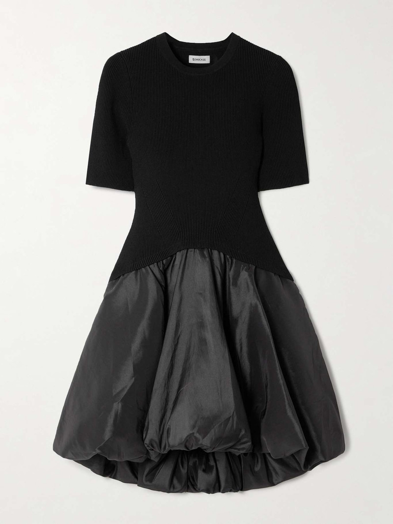 SIMKHAI Kenny ribbed-knit and pleated taffeta mini dress - 524-1194-B |  REVERSIBLE
