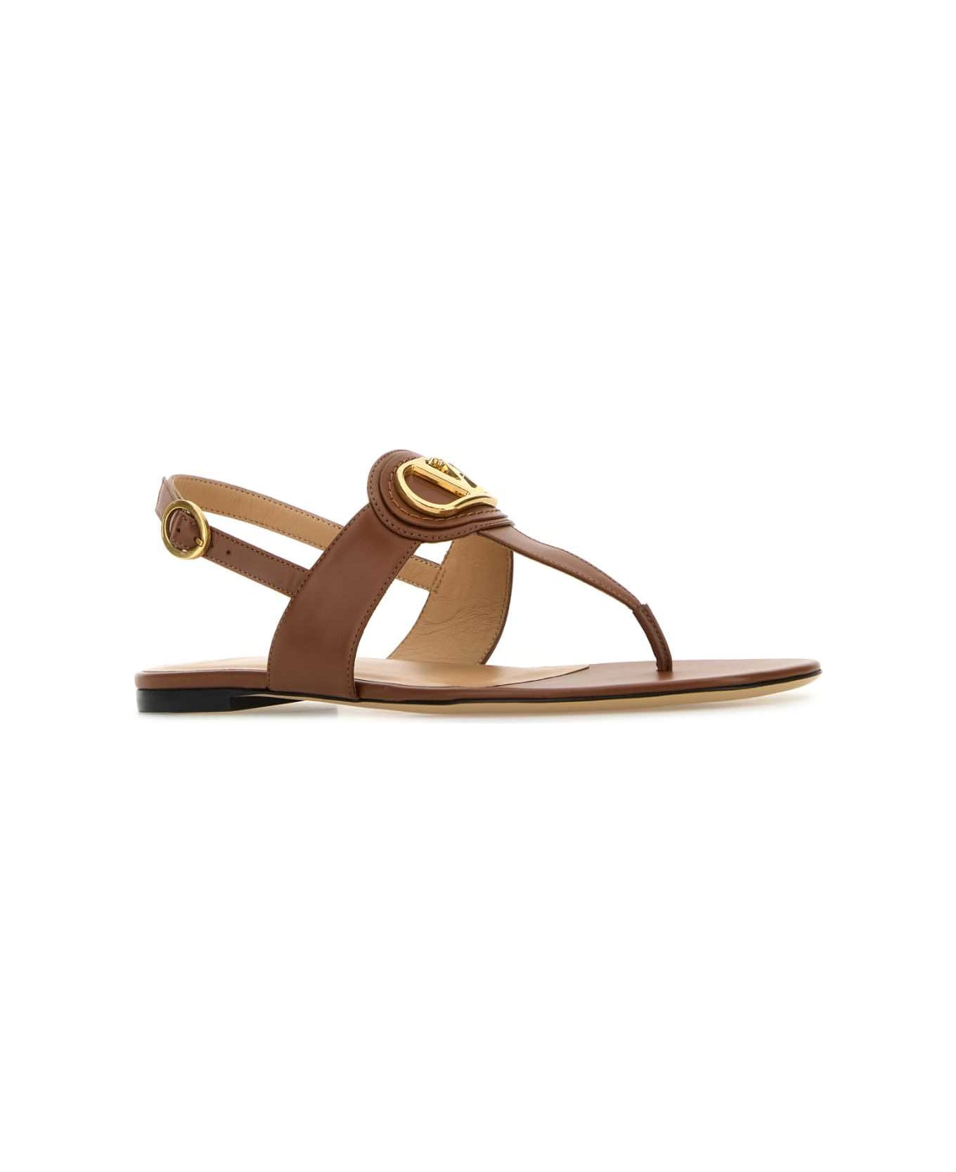 Brown Leather Vlogo Thong Sandals - 2