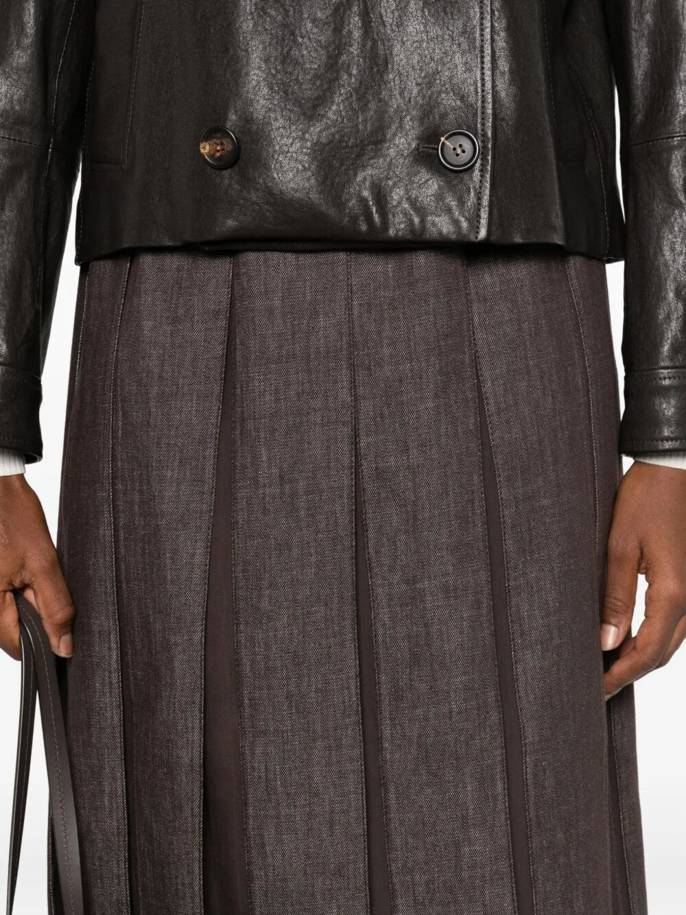 Brunello Cucinelli Women Plated Denim Midi Skirt - 5