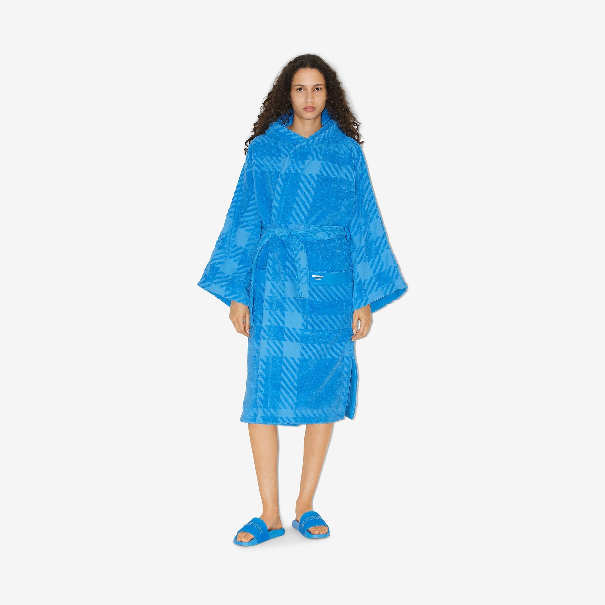 Check Cotton Jacquard Hooded Robe - 2