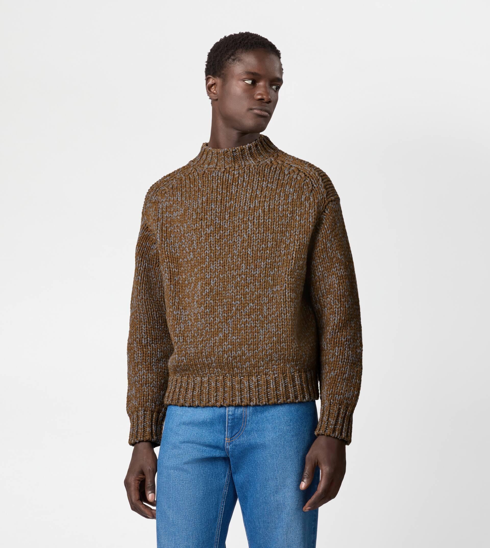 CASHMERE BLEND MOULINÉ ROUND-NECK PULLOVER - YELLOW - 3