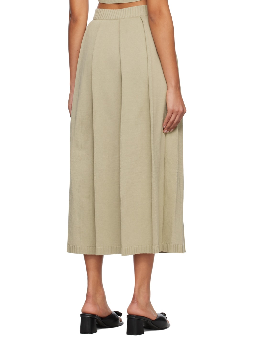 Beige Pleated Midi Skirt - 3