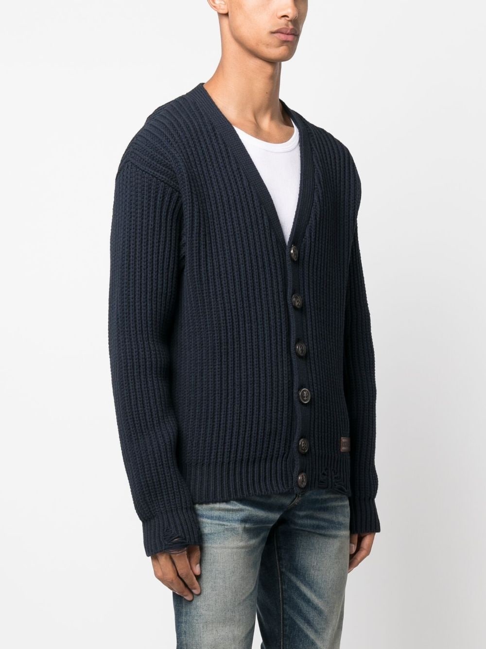 broken-stitch V-neck cardigan - 3