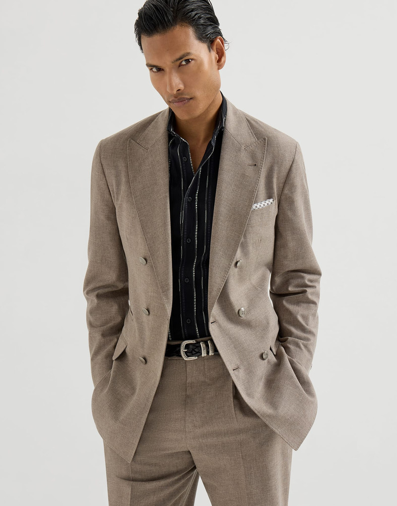 Virgin wool, cotton and silk mouliné one-and-a-half breasted deconstructed blazer with metal buttons 5