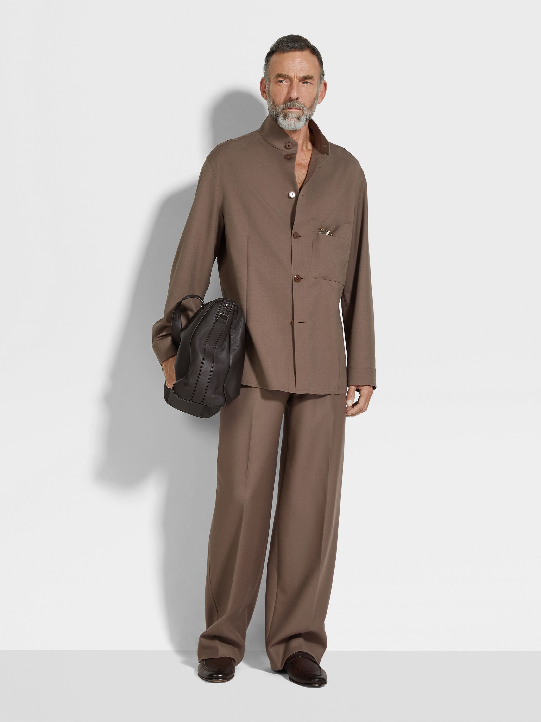 DARK TAUPE SILK AND WOOL PANTS - 3