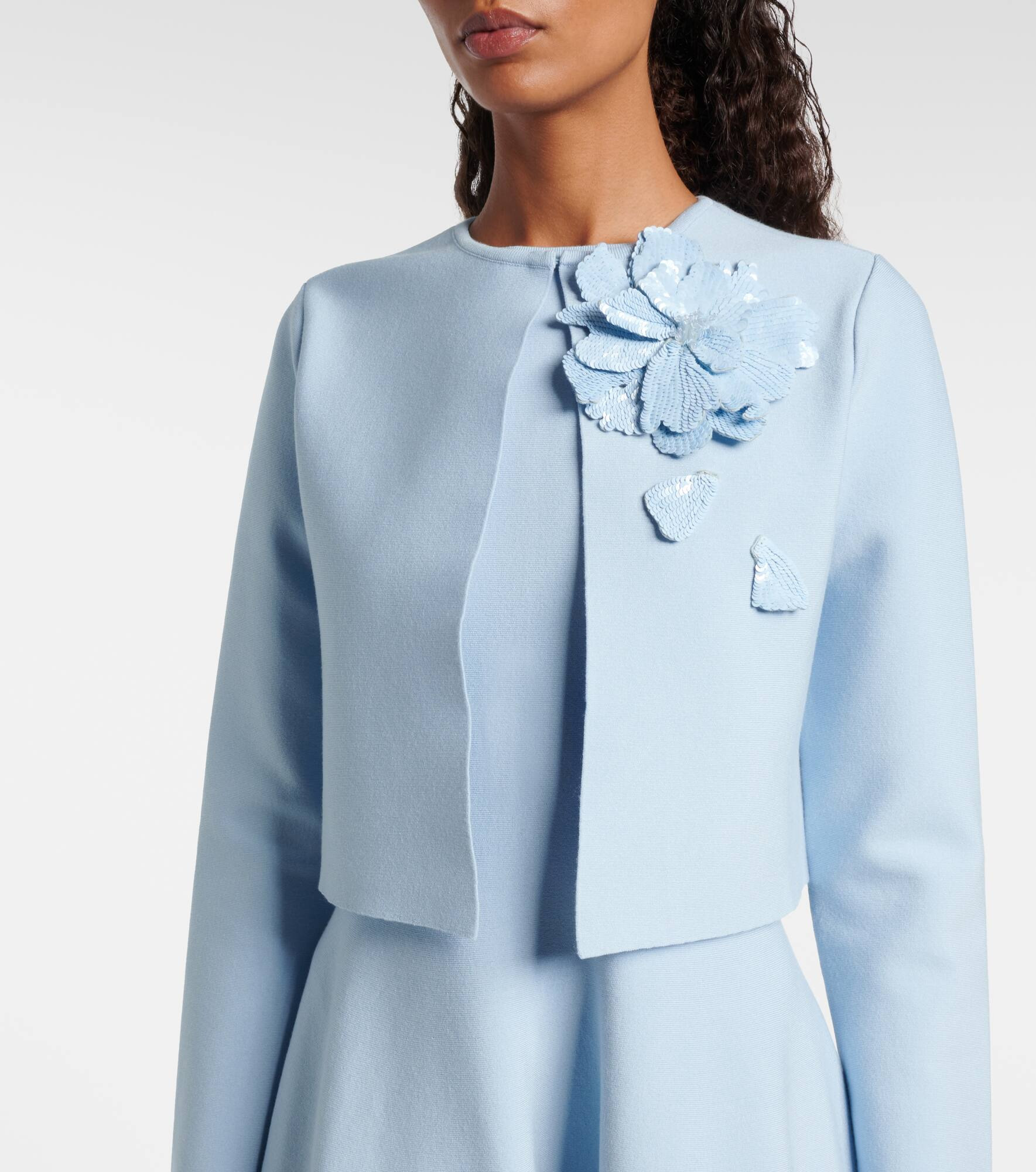 Cropped floral-appliqué sequined jacket - 5