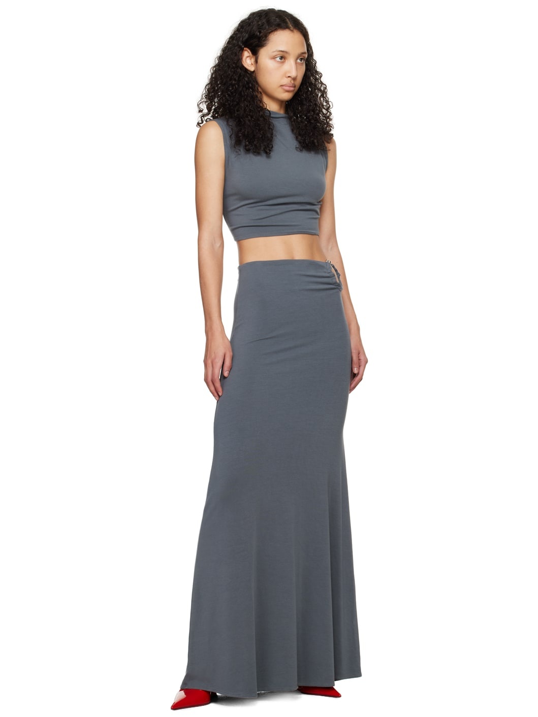 Gray O-ring Maxi Skirt - 4