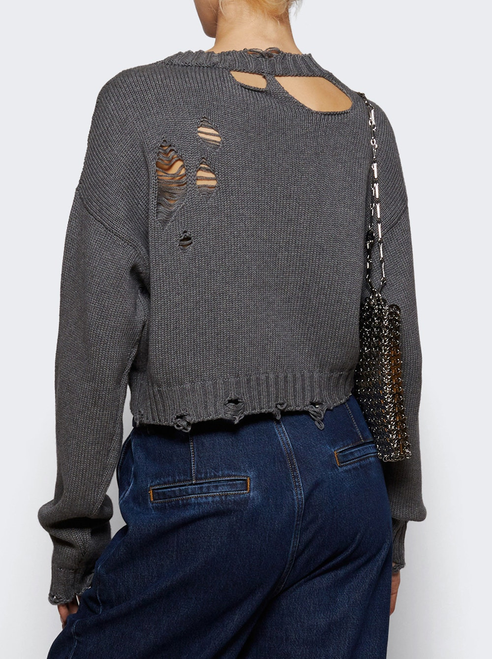 Distressed Crystal Crewneck Sweater Heathered Grey - 4