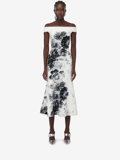 Alexander McQueen Women's Chiaroscuro Jacquard Dress in White/black/blue outlook