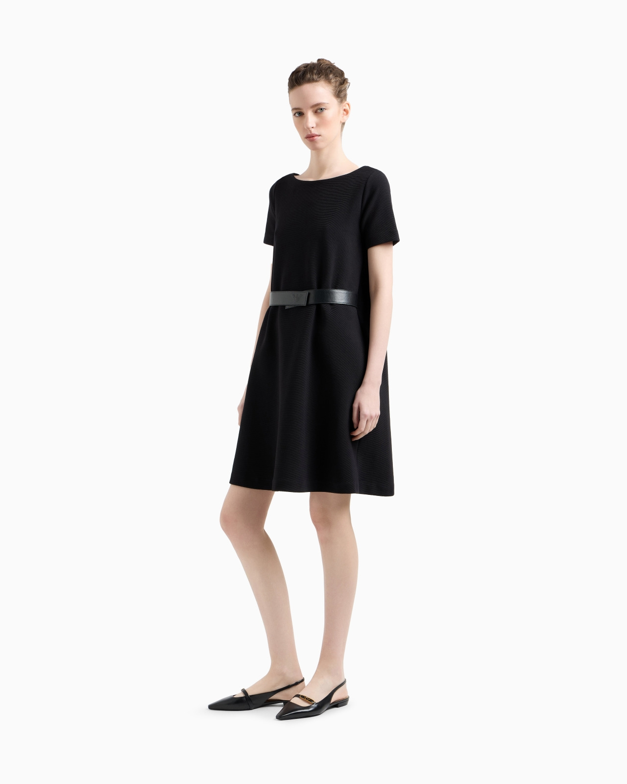 OTTOMAN JERSEY DRESS WITH BOAT NECK AND BELT - 2