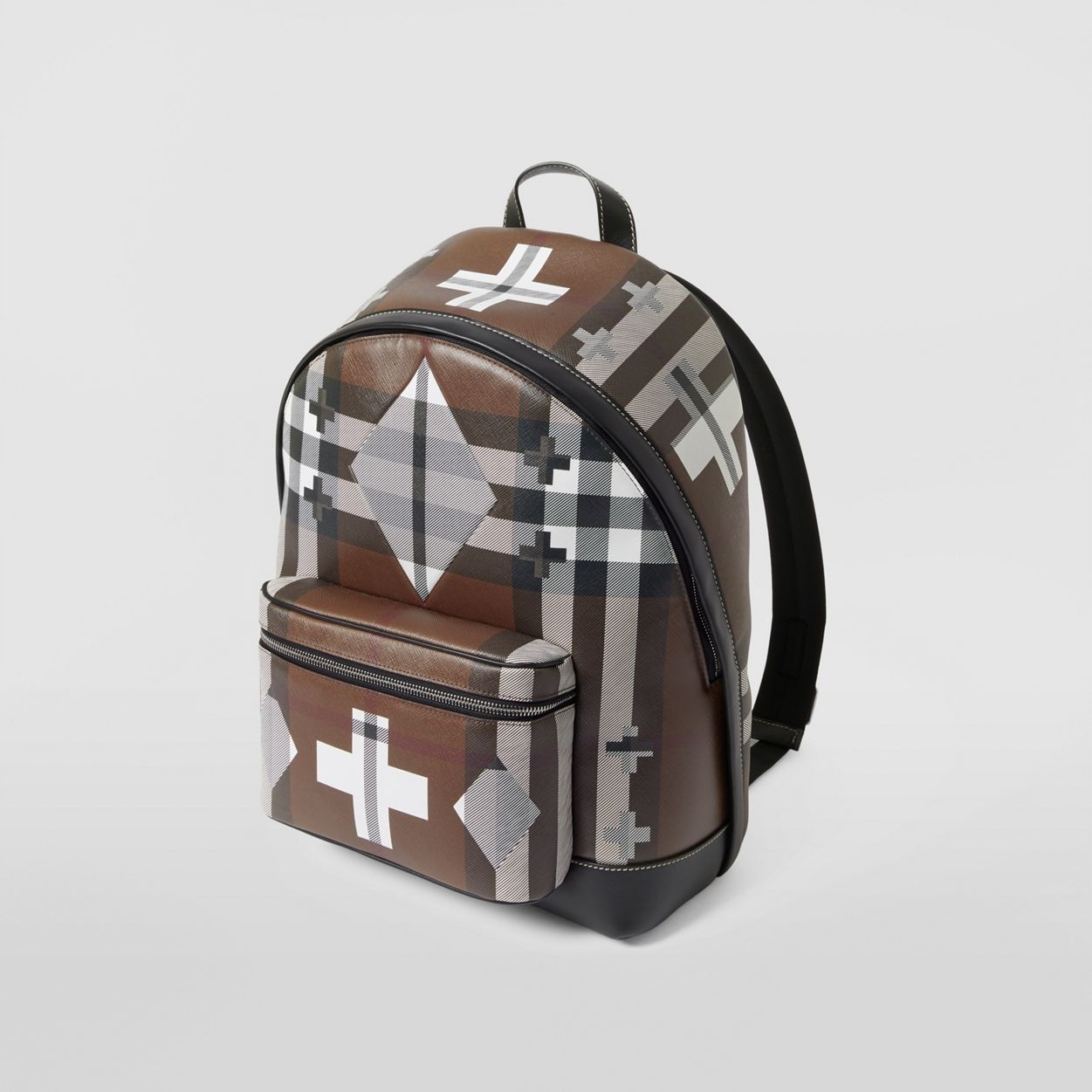 Geometric Check and Leather Backpack - 4