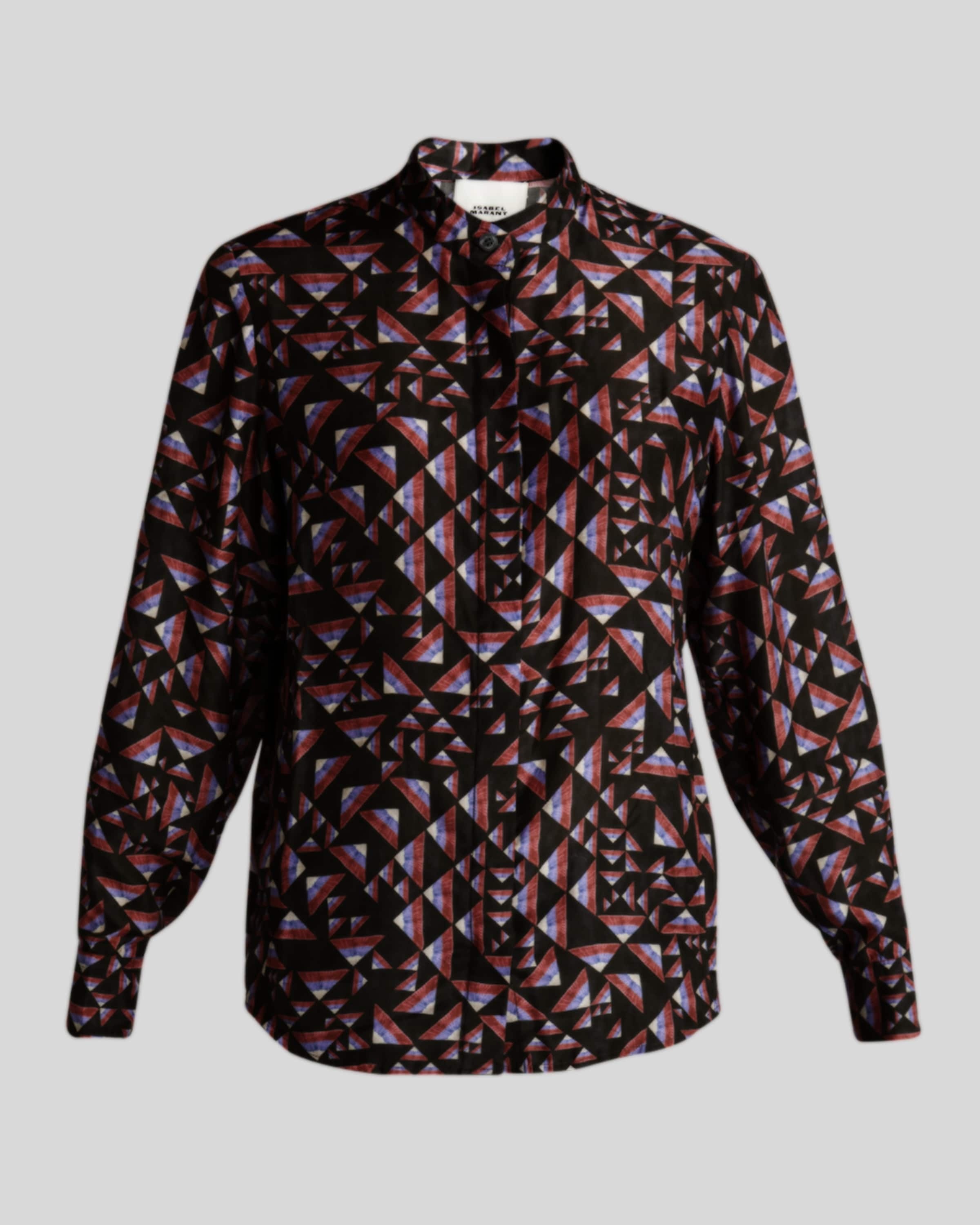 Ilda Abstract-Print Band-Collar Button-Down Shirt - 1