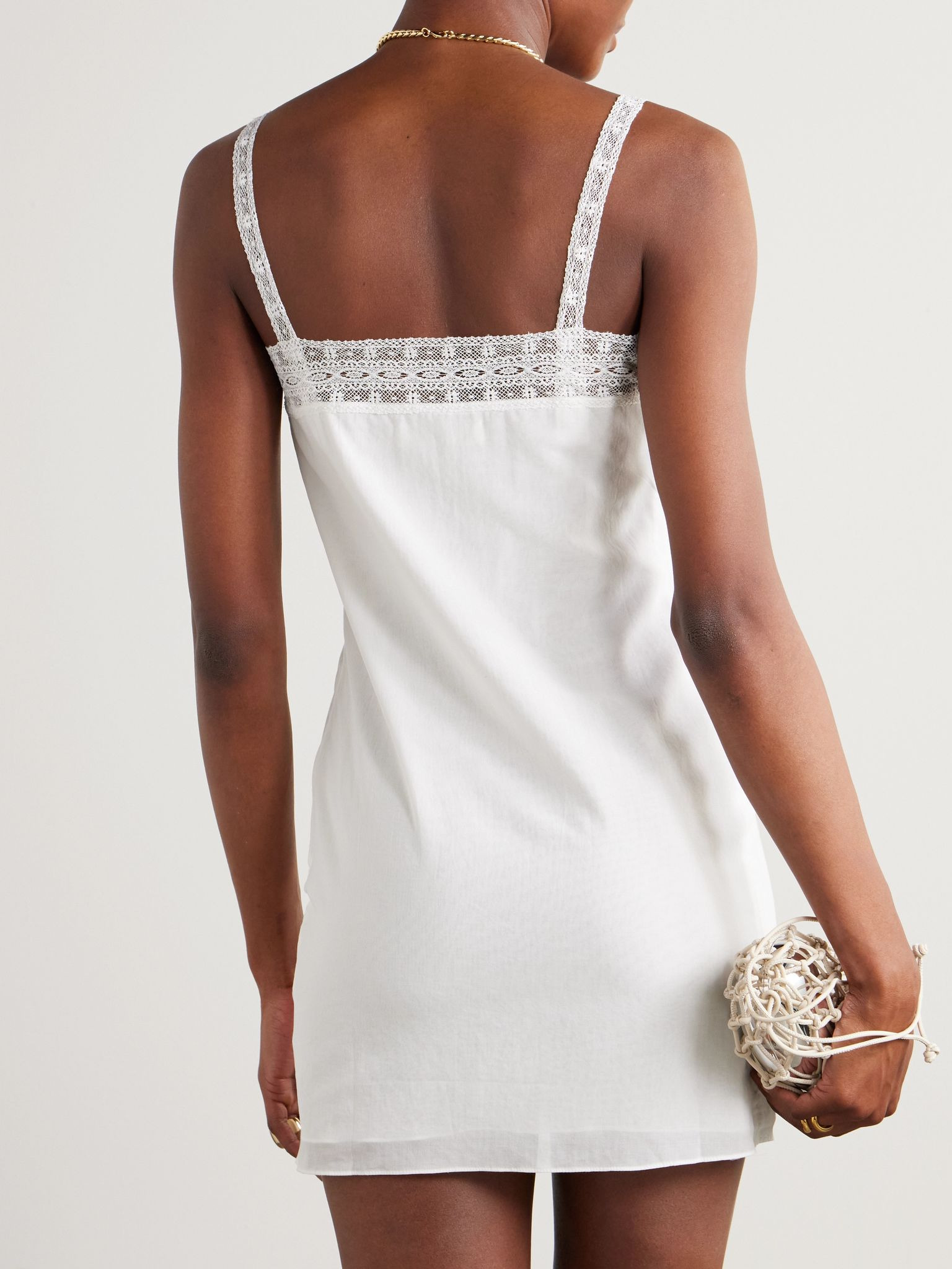 Lace-trimmed cotton-poplin mini dress Ivory - 3