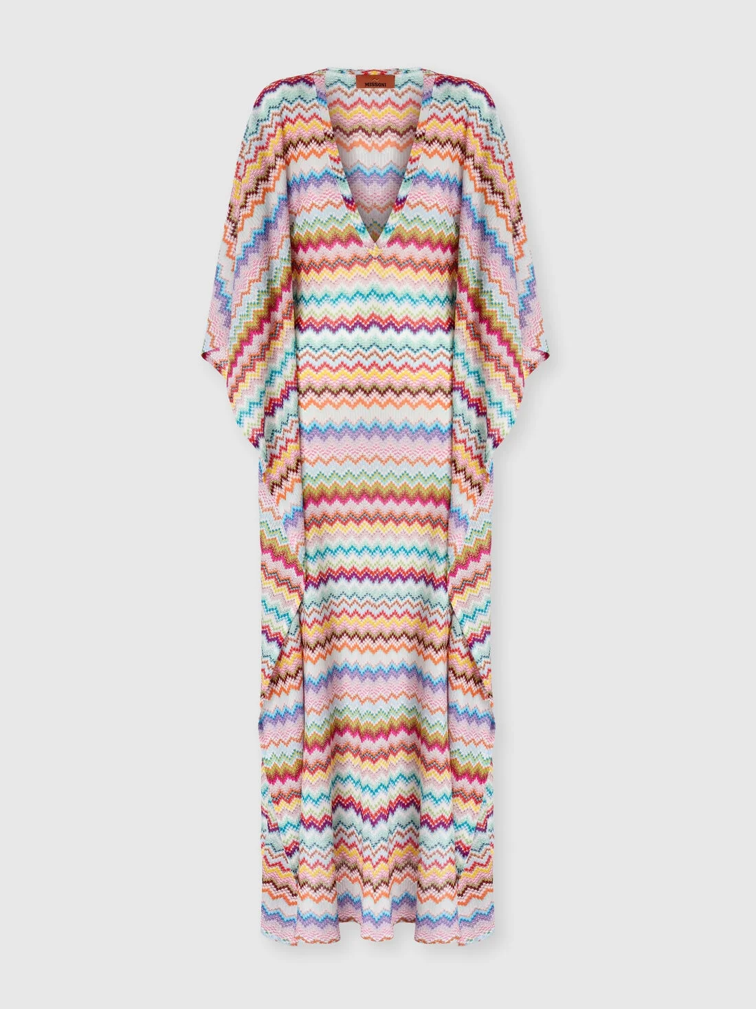 Long caftan cover-up with micro pixel-effect zigzag pattern - 1