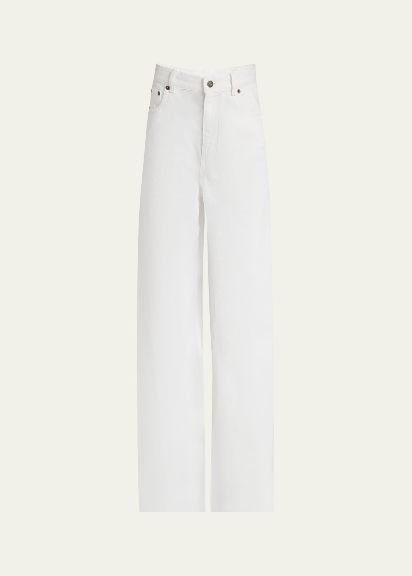 High-Rise White Denim Wide-Leg Palazzo Pants - 1