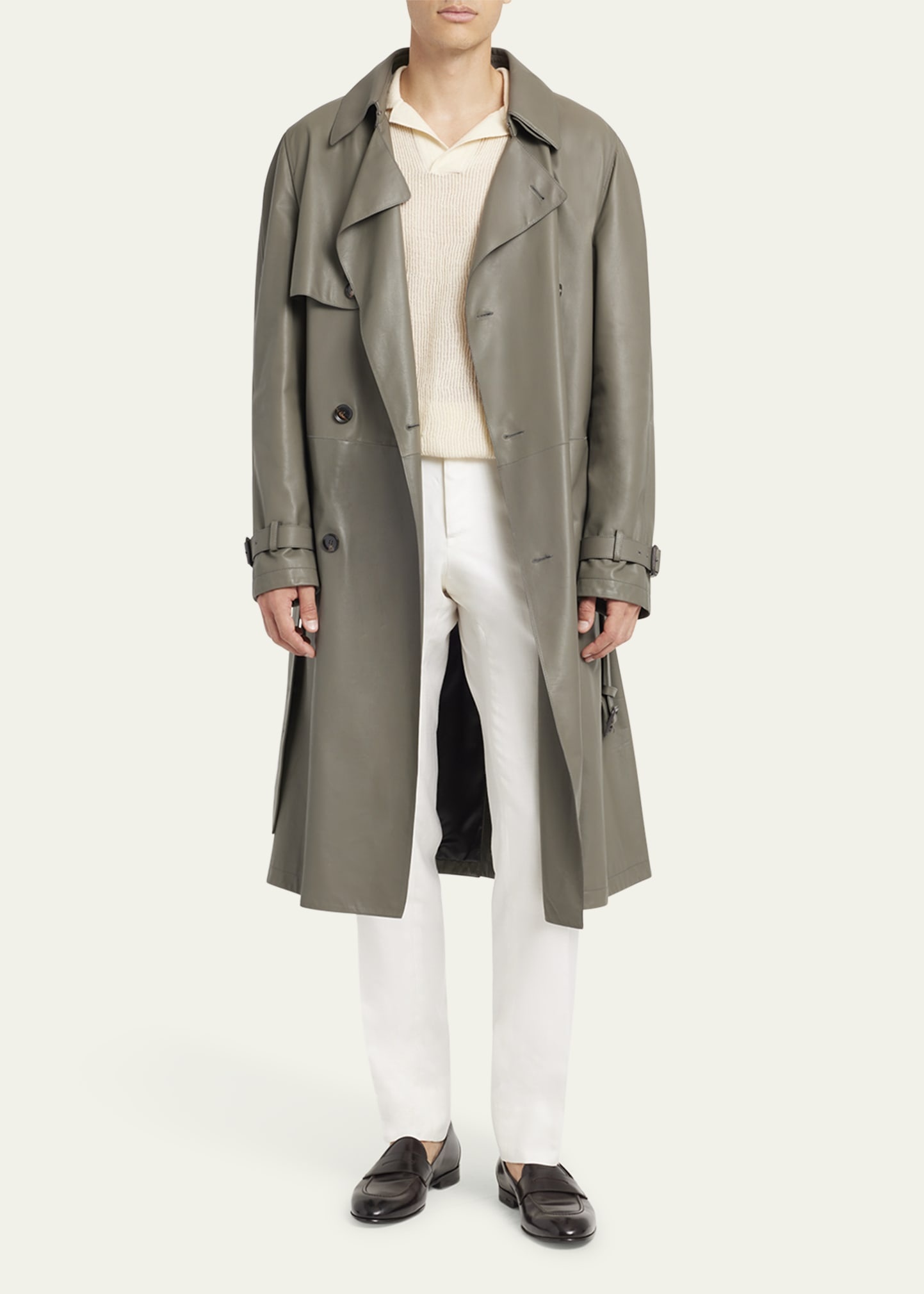 Men's Loden Leather Trench Coat - 4