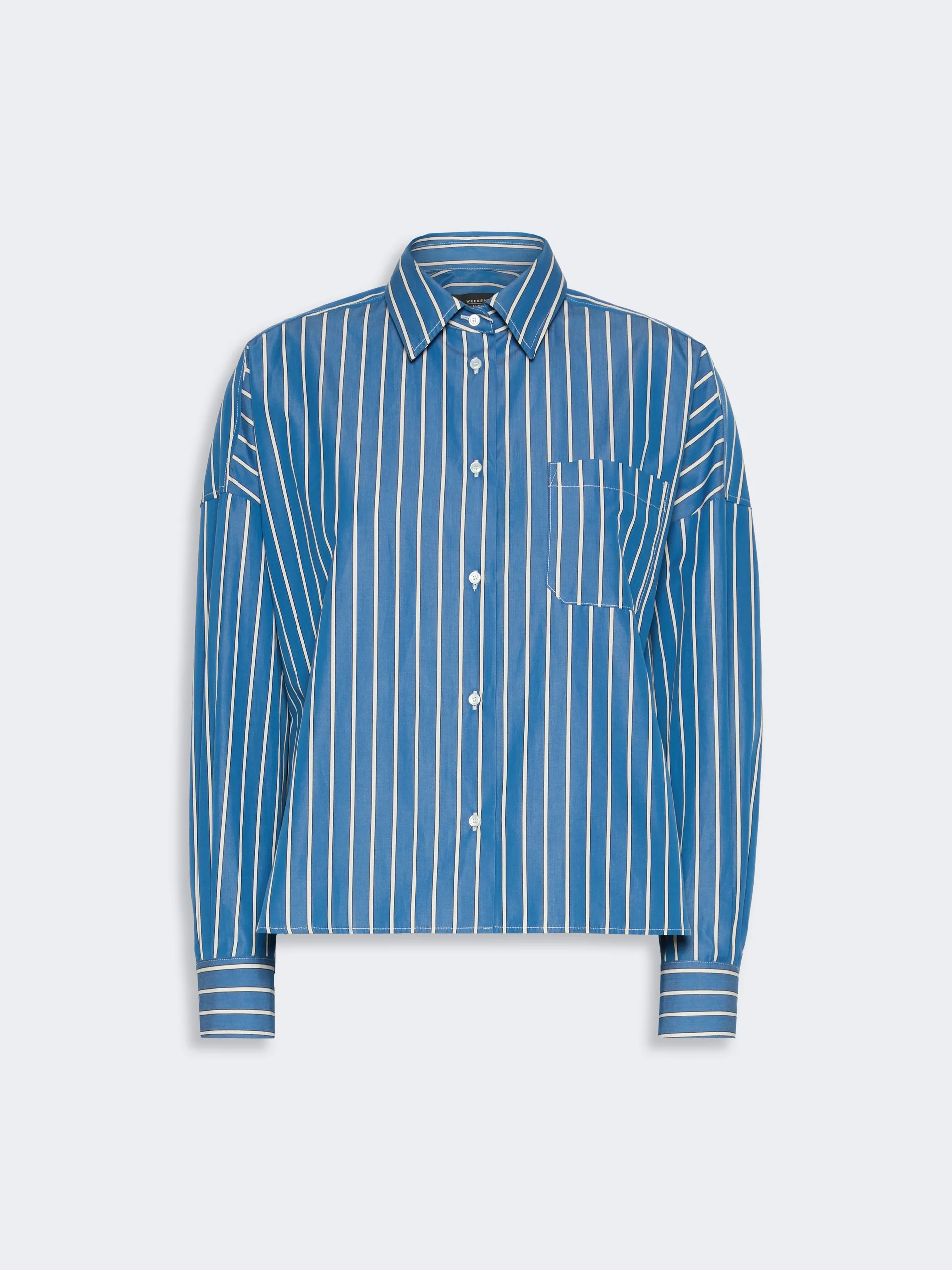ONORE Striped poplin boxy shirt - CORNFLOWER BLUE - 1