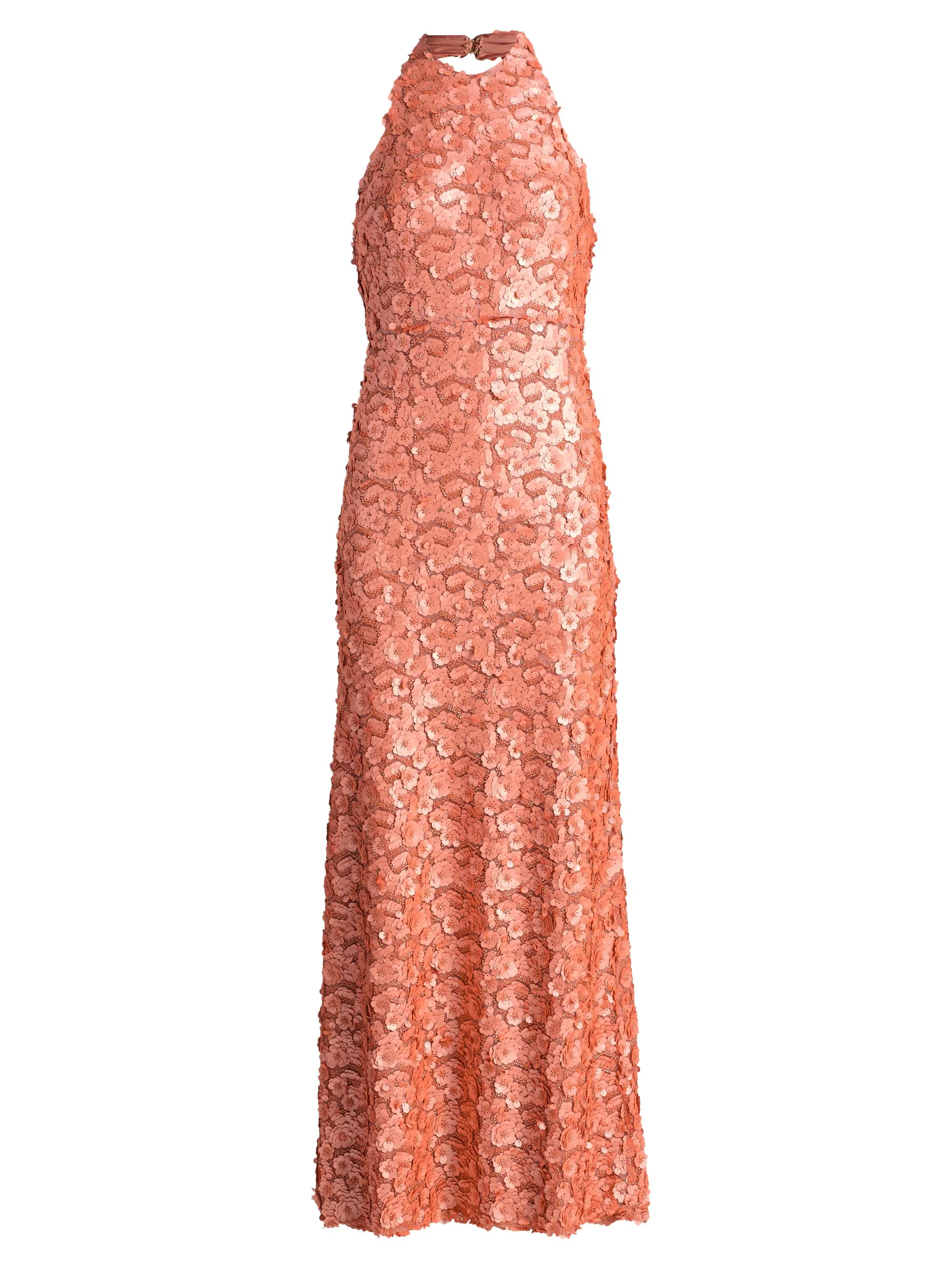 Women's Giada Floral Sequined Halter Gown - Coral Paillette - 1