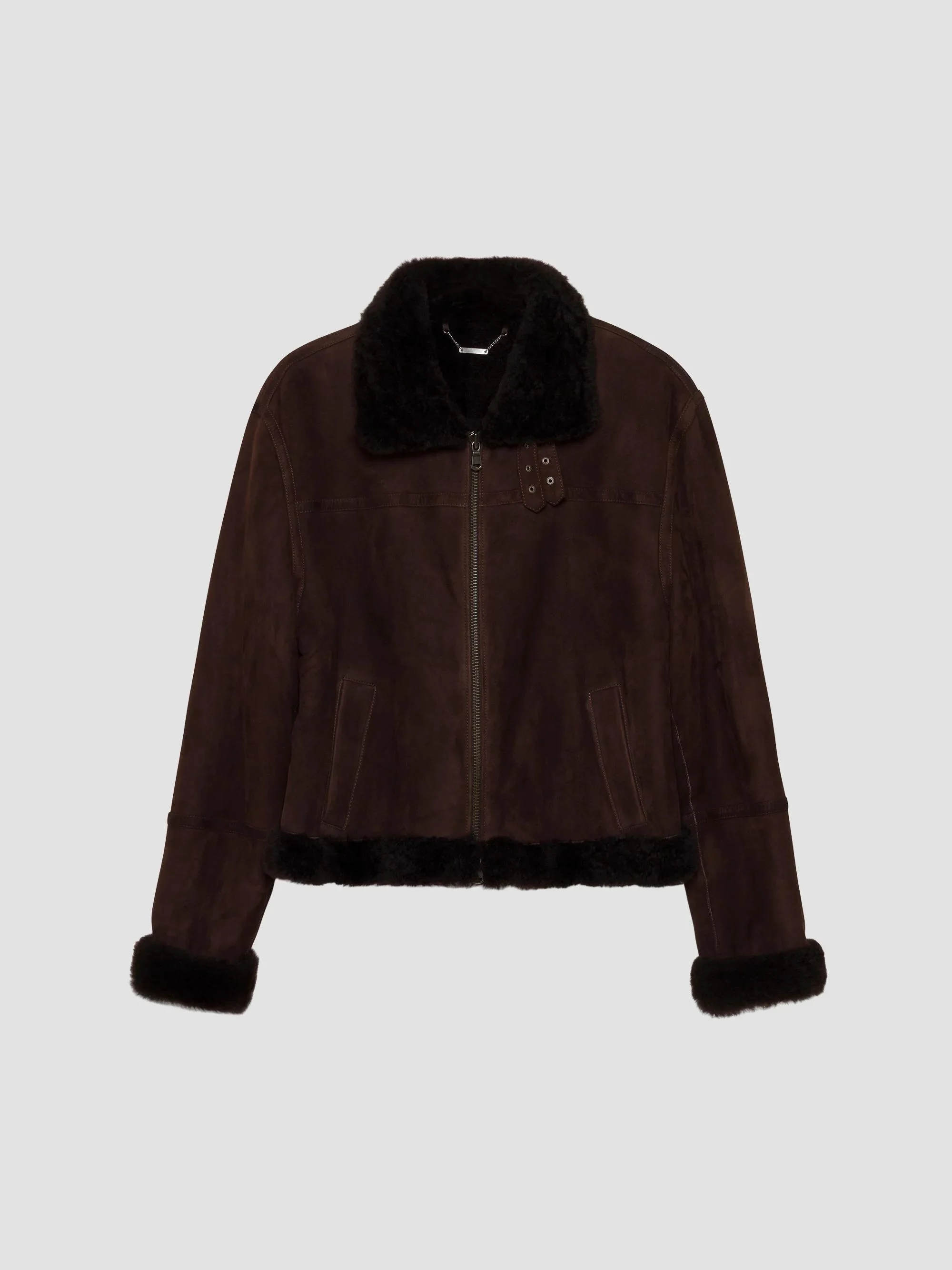 Women's Cassia Shearling-Trim Suede Crop Jacket - Chocolate - 1