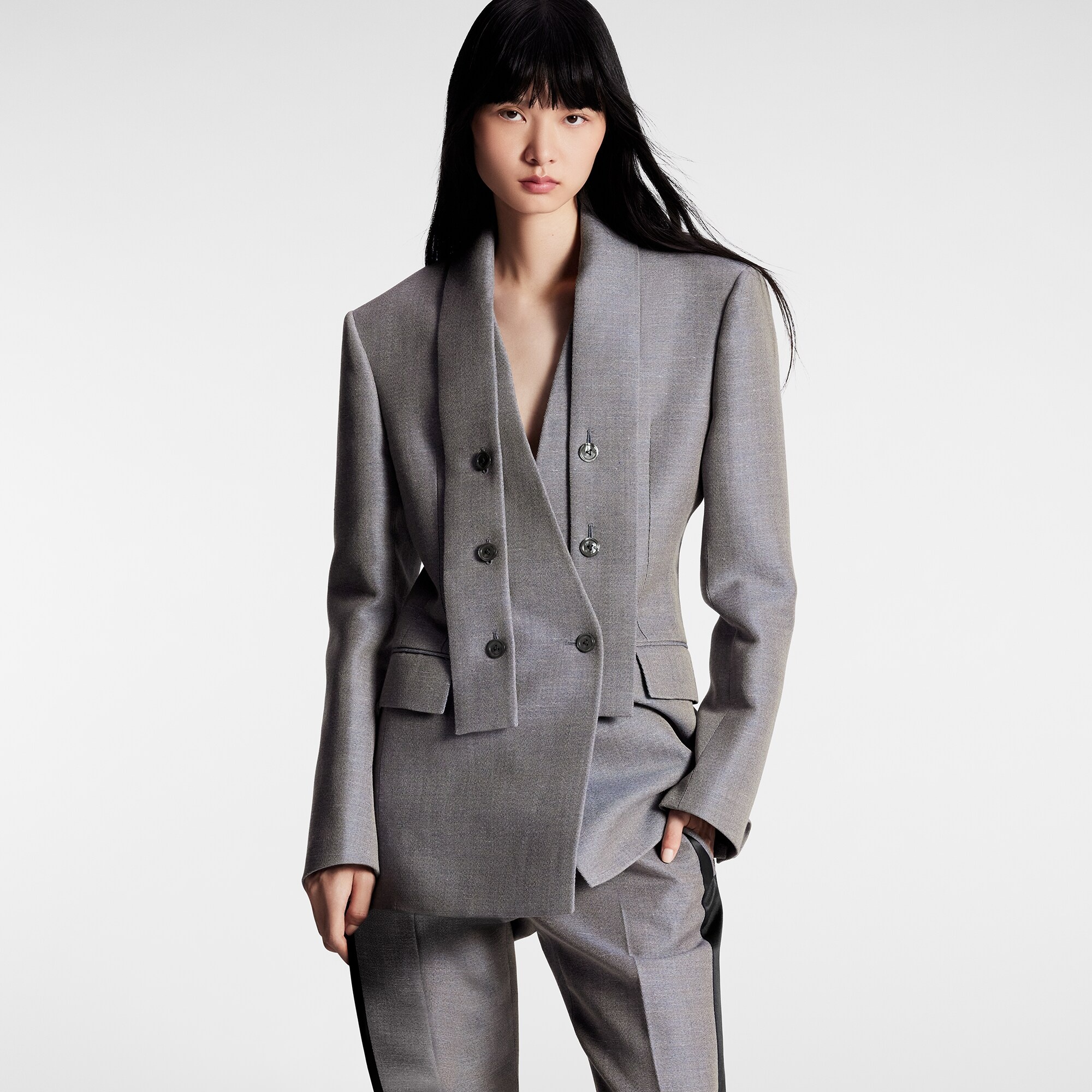 Lavaliere Collar Wool Gabardine Blazer - 5
